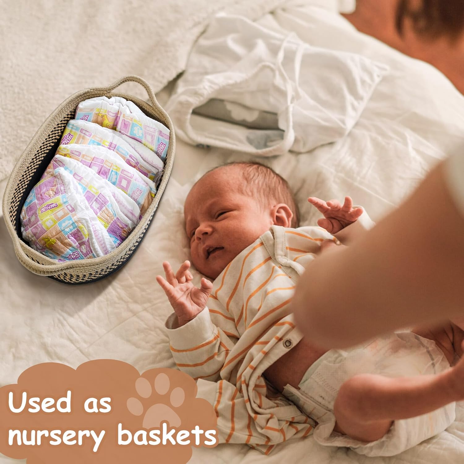 Small Woven Baskets for Organizing Rope Storage Basket / Dark&light Beige