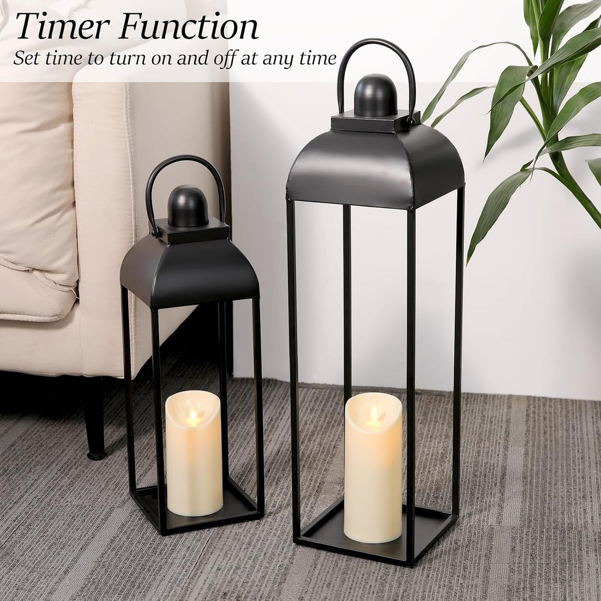 25'' 19'' Lanterns Decorative Outdoor Indoor, Black Metal Outdoor Lanterns | Set of 2 No Glass Modern Farmhouse