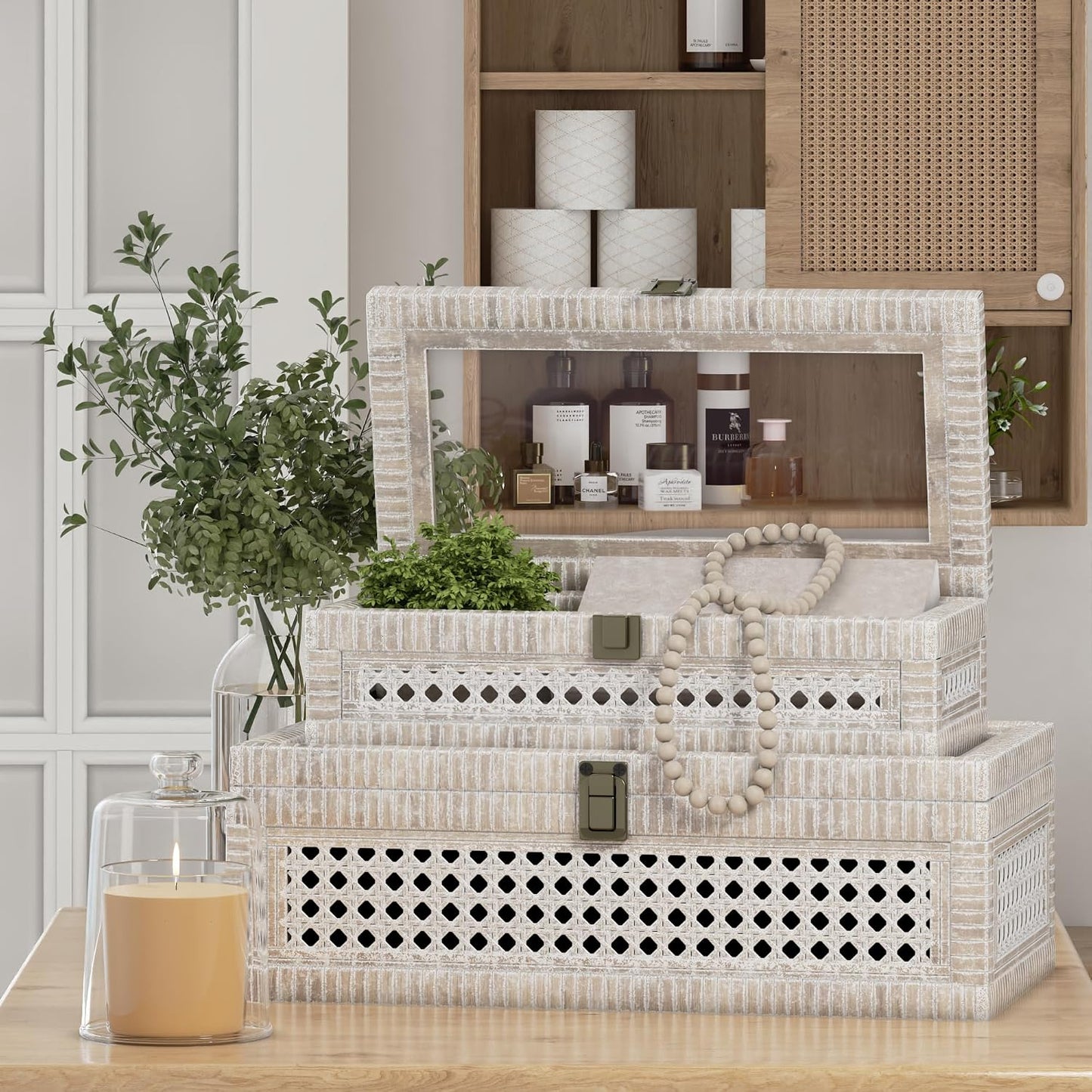 Boho Display Boxes / Washed White / Set of 2