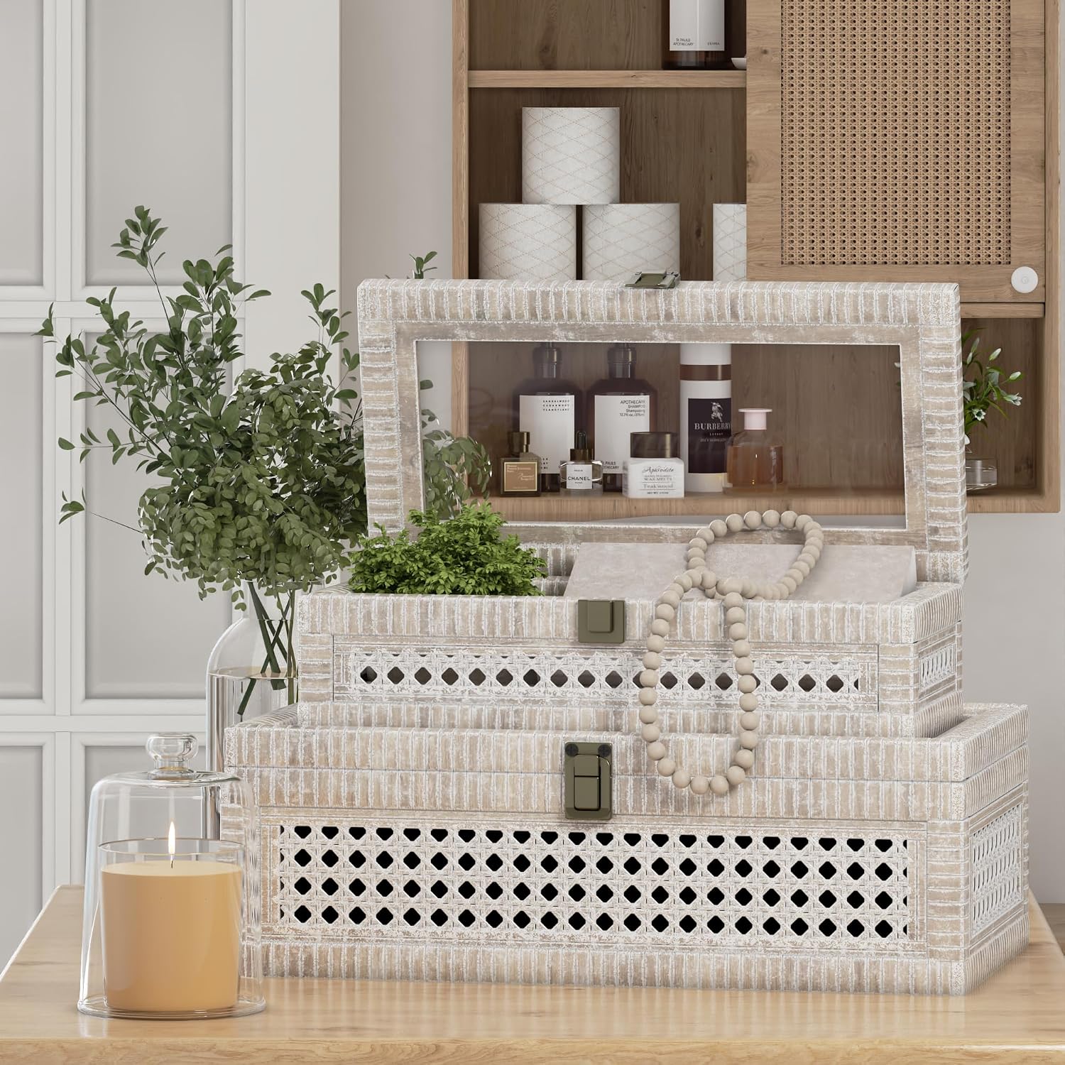 Boho Display Boxes / Washed White / Set of 2