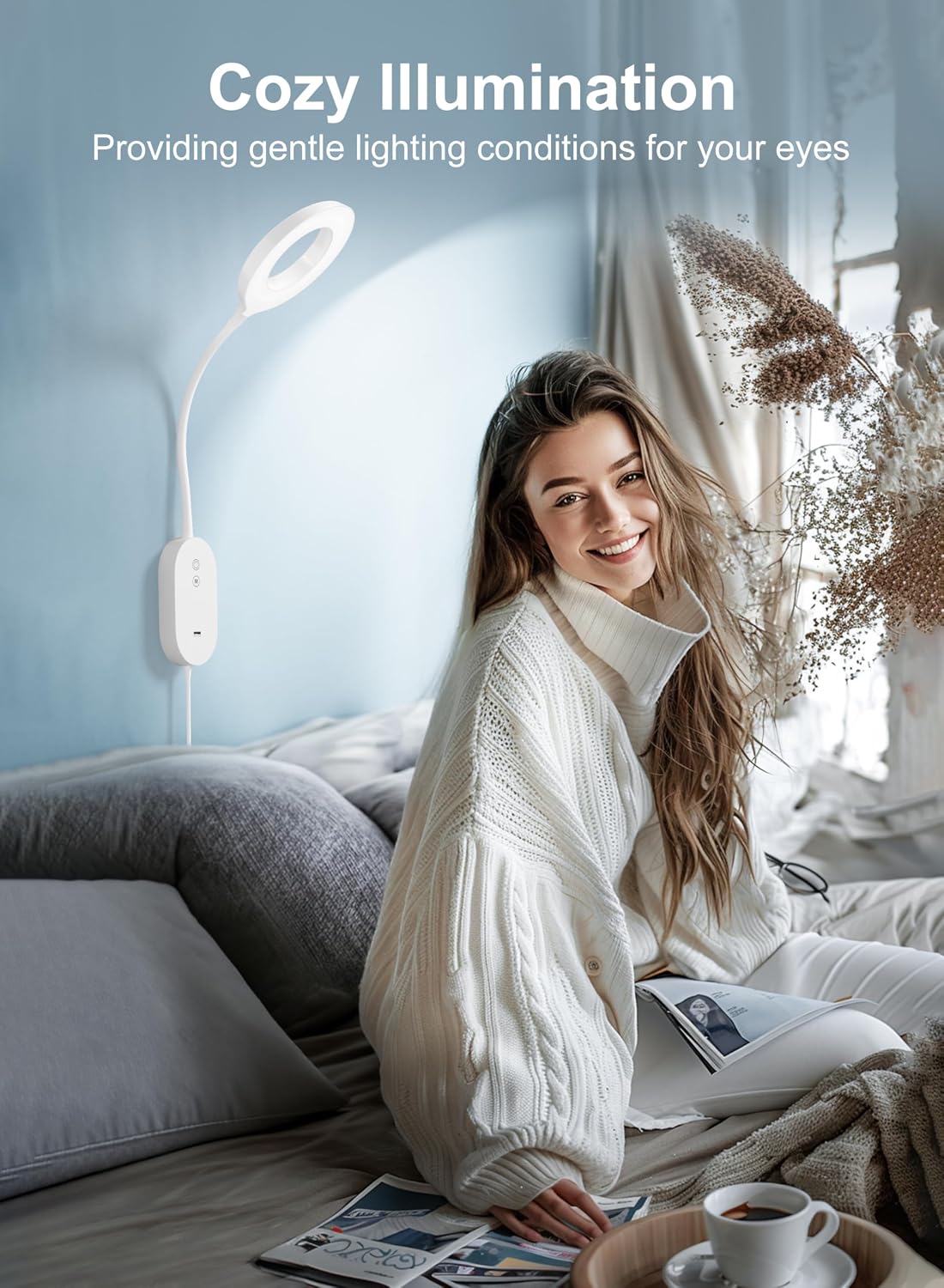 Wall Mounted Reading Light,Bed Headboard Lamp with 10W USB Output Fast, Wall Reading Lamps with 4 Color Modes & 5