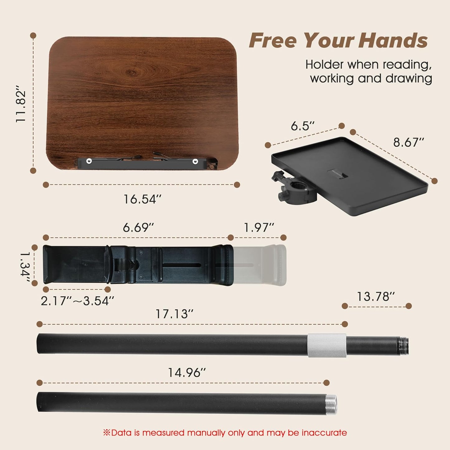 2 in 1 Adjustable Music Stand for Sheet Music, Dual Use Desktop and Floor, Book Stand with Tray & Elastic Page Clips