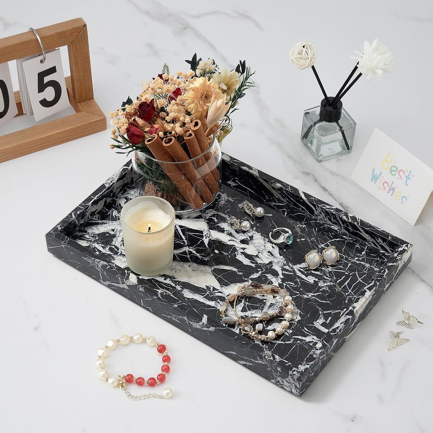 Marble Tray / Stone Trays / Black White / 12 x 8