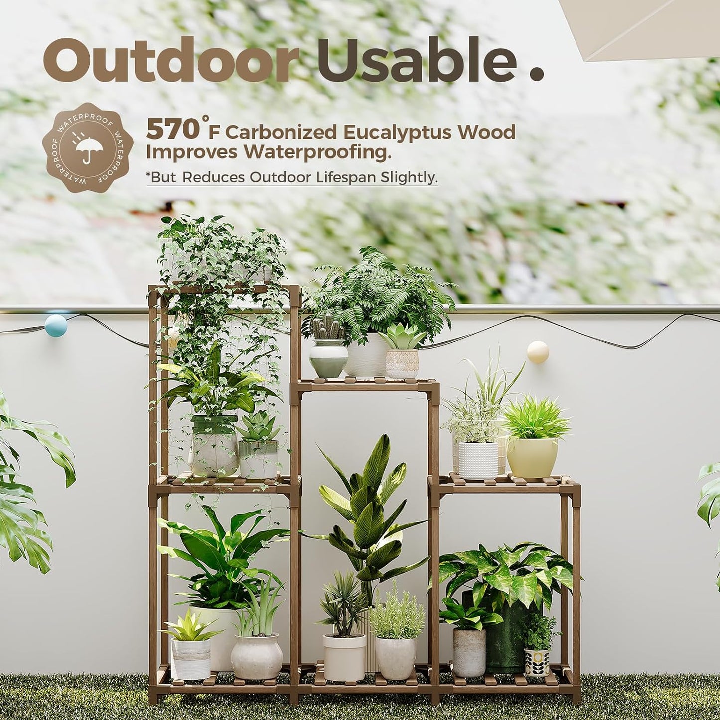 Bamworld Plant Stand Indoor Wood Plant Shelf Outdoor Tiered Plant Rack | for Multiple Plants Upgrade 3 Tiers 7 Potted