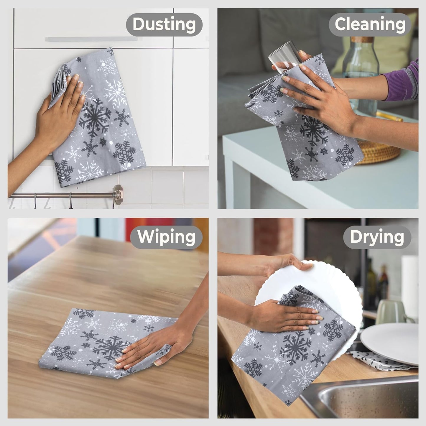 Urban Villa Kitchen Towels Cotton Dish Towels 20”x30” (Set of 6) Grey Snow