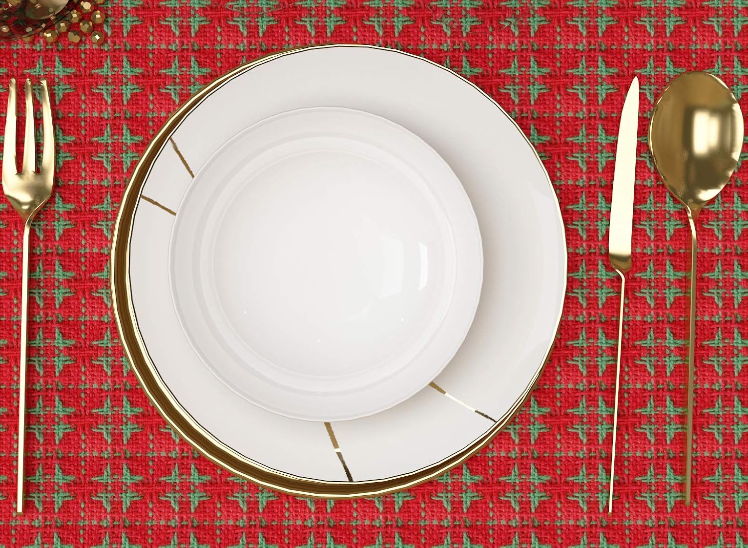 Table Cloth, Christmas Red & Green Woven Fringed, 100% Cotton Table Cover, Size 60x84 Inch, Suitable for Formal Dining