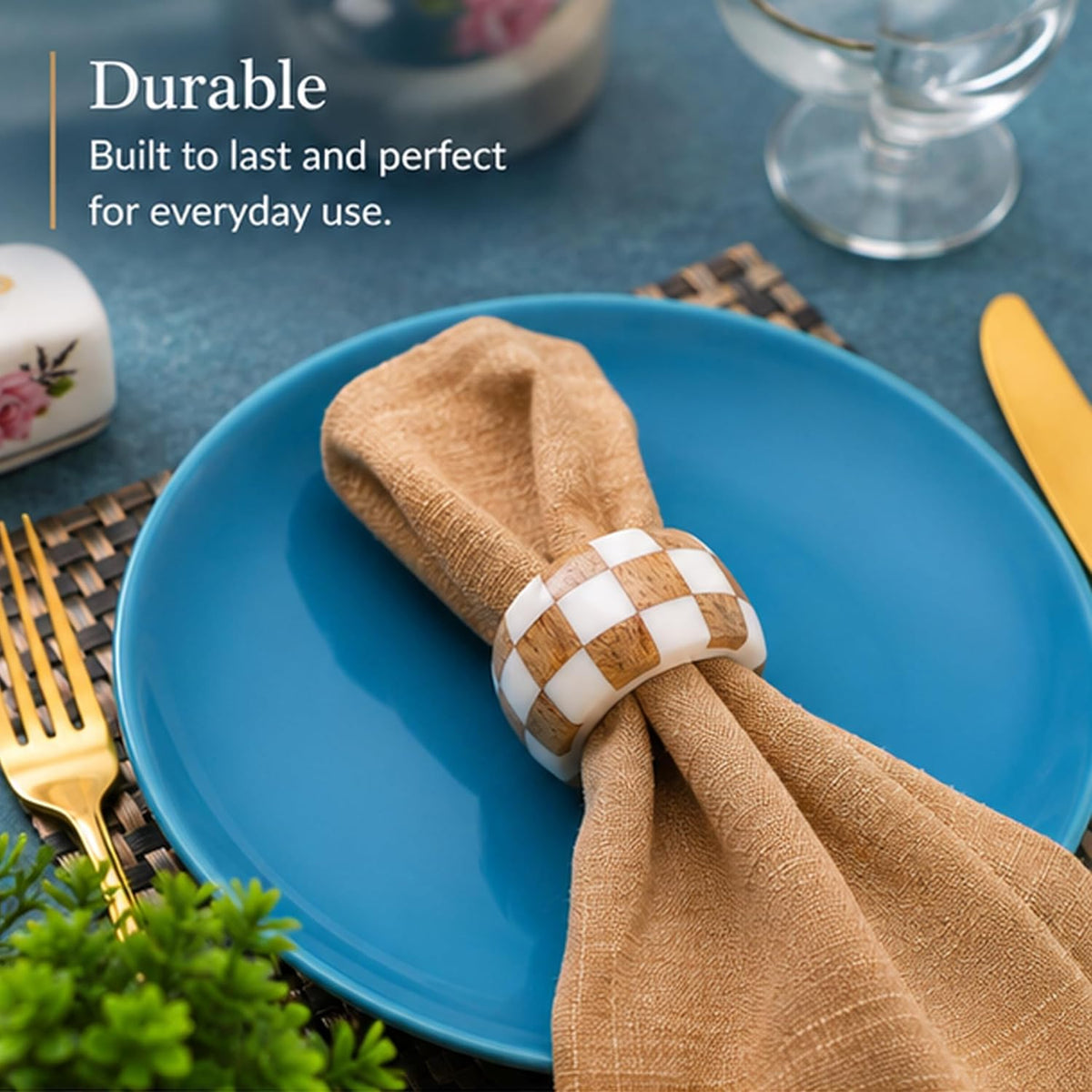 Resin & Wood Napkin Rings, Set of 8, White | 2x2x1 in each, epoxy resin & natural wood, moisture-resistant
