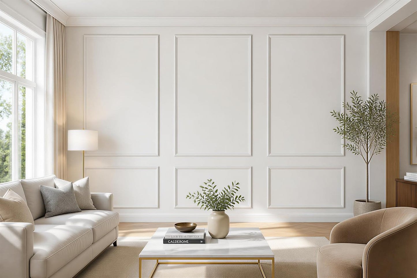 Box Trim Moulding Self Adhesive Premade Accent Panel for Accent Wall / 63 x 39 / 6 Panels