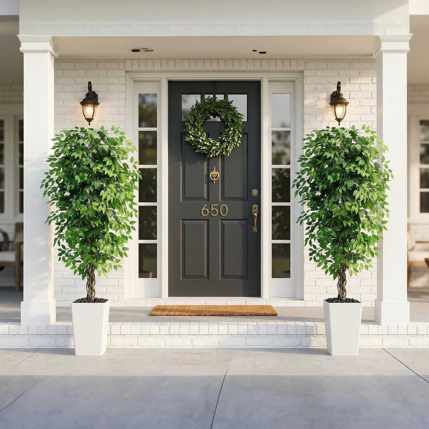 Artificial Ficus Tree Faux Plants Indoor Tall Fake Plants / 6FT / White / 6 Inch