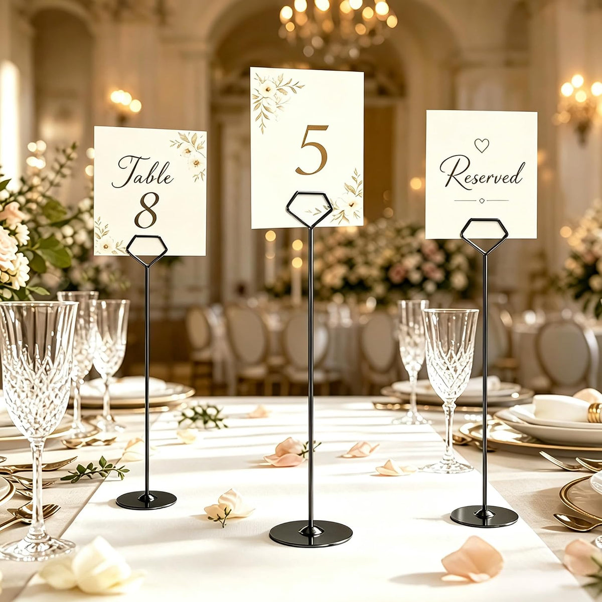 16 Pack 12 Inch Table Number Holders, Black Diamond Place Card Holders | Steel Table Card Stands for Weddings