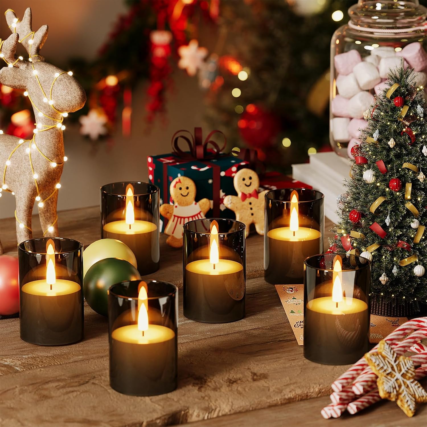 12Pack Flameless LED Candles with Timer, Battery Operated, Black, 2"x3" | Small Pillar & Votive Candle with Realistic