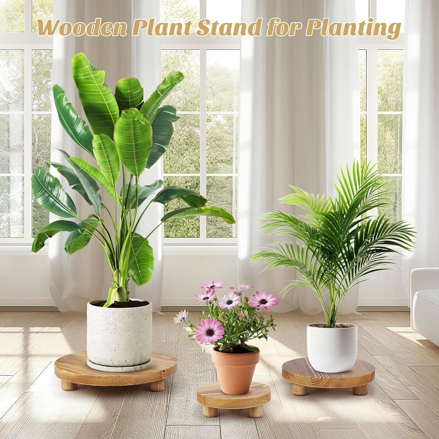 Wooden Plant Stands / Round-brown