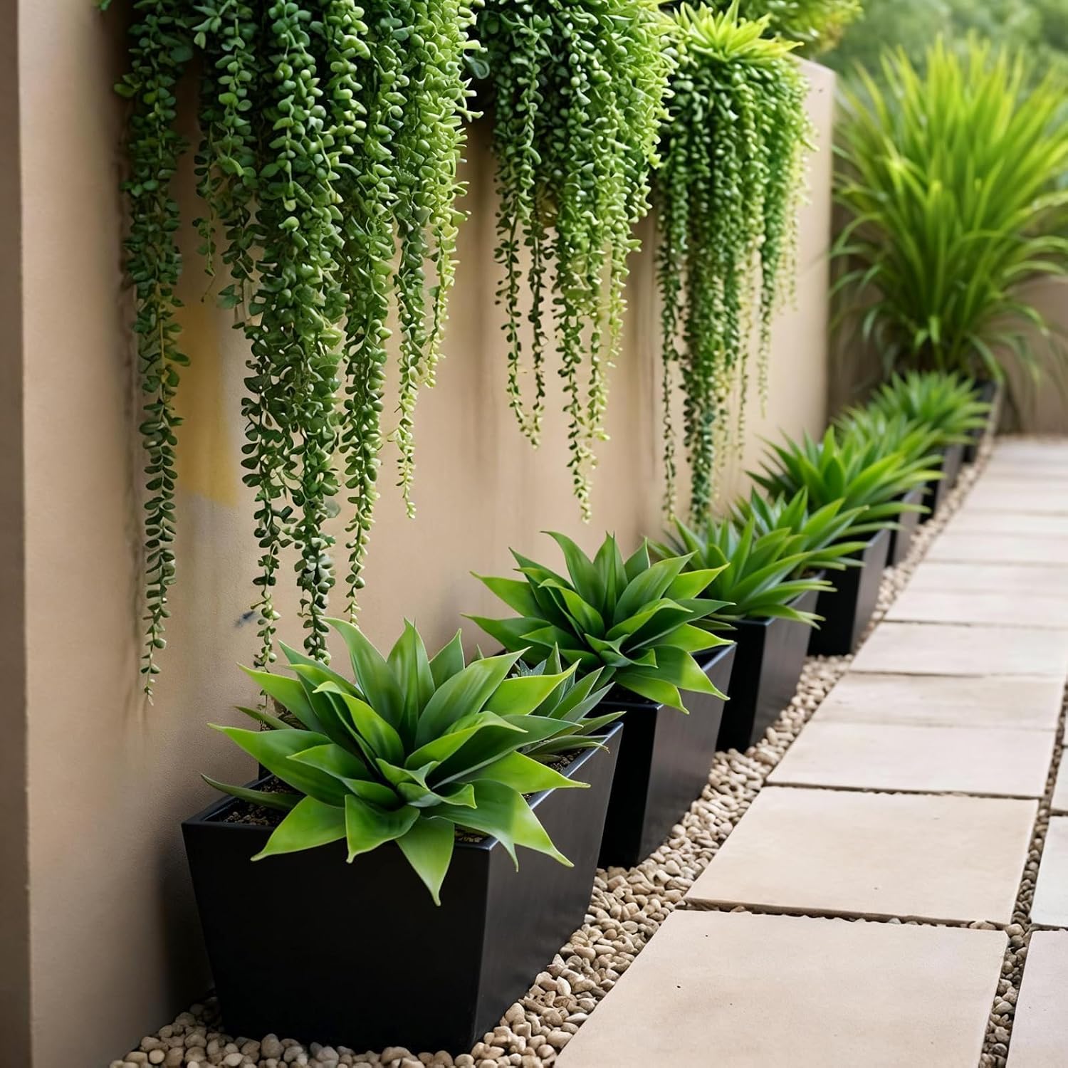 Agave Plant Artificial Outdoor / 14" Green / 14 Inch / Set of 2