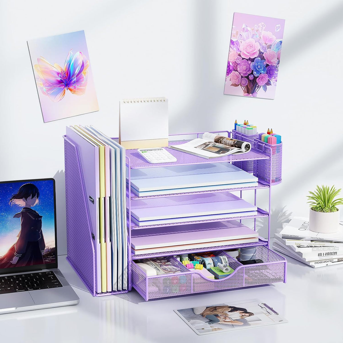 gianotter 5-Tier Desk Organizer with Drawers and File Holders | Letter Trays and Pen Holders - Workspace Accessories