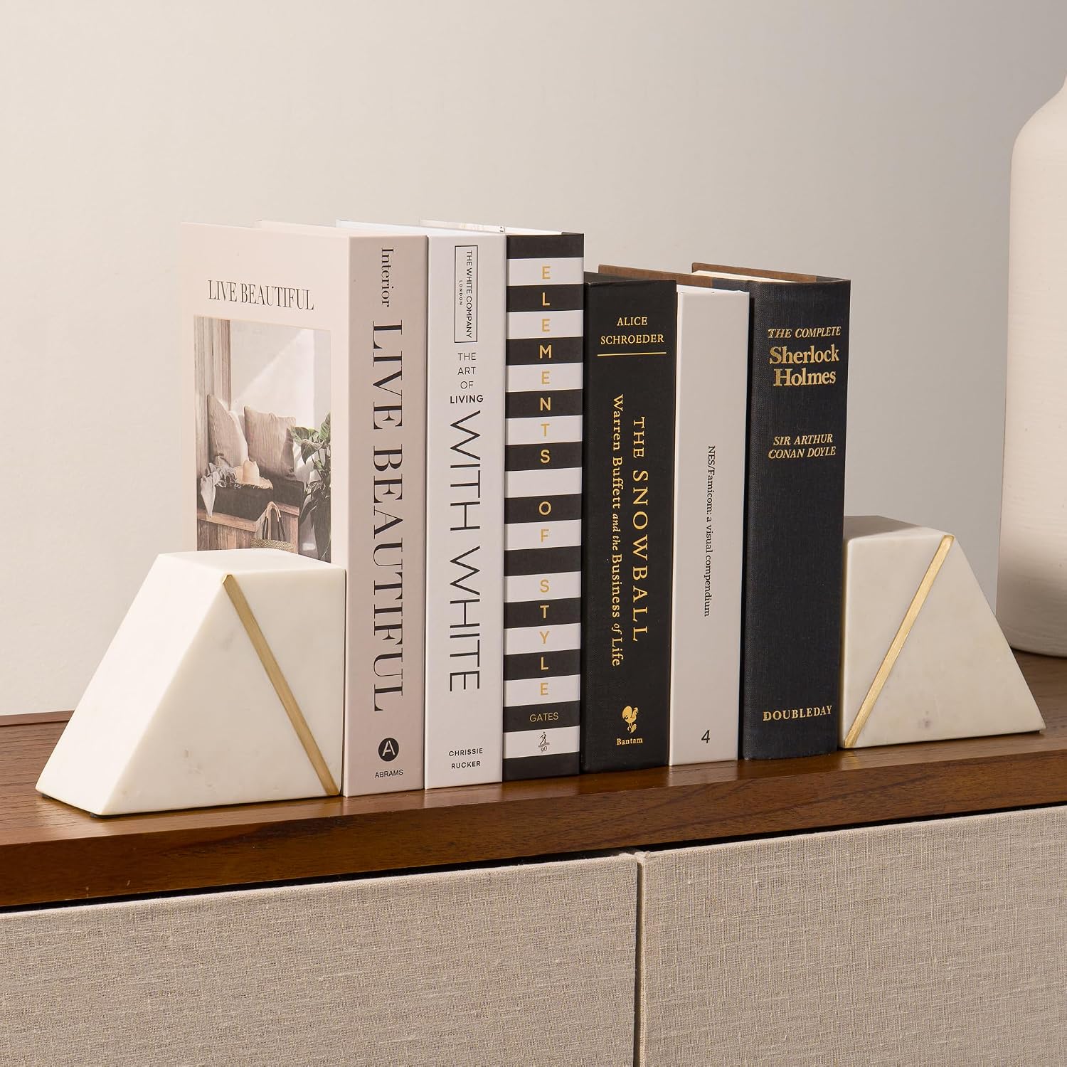 Marble Book Ends / White + Brass