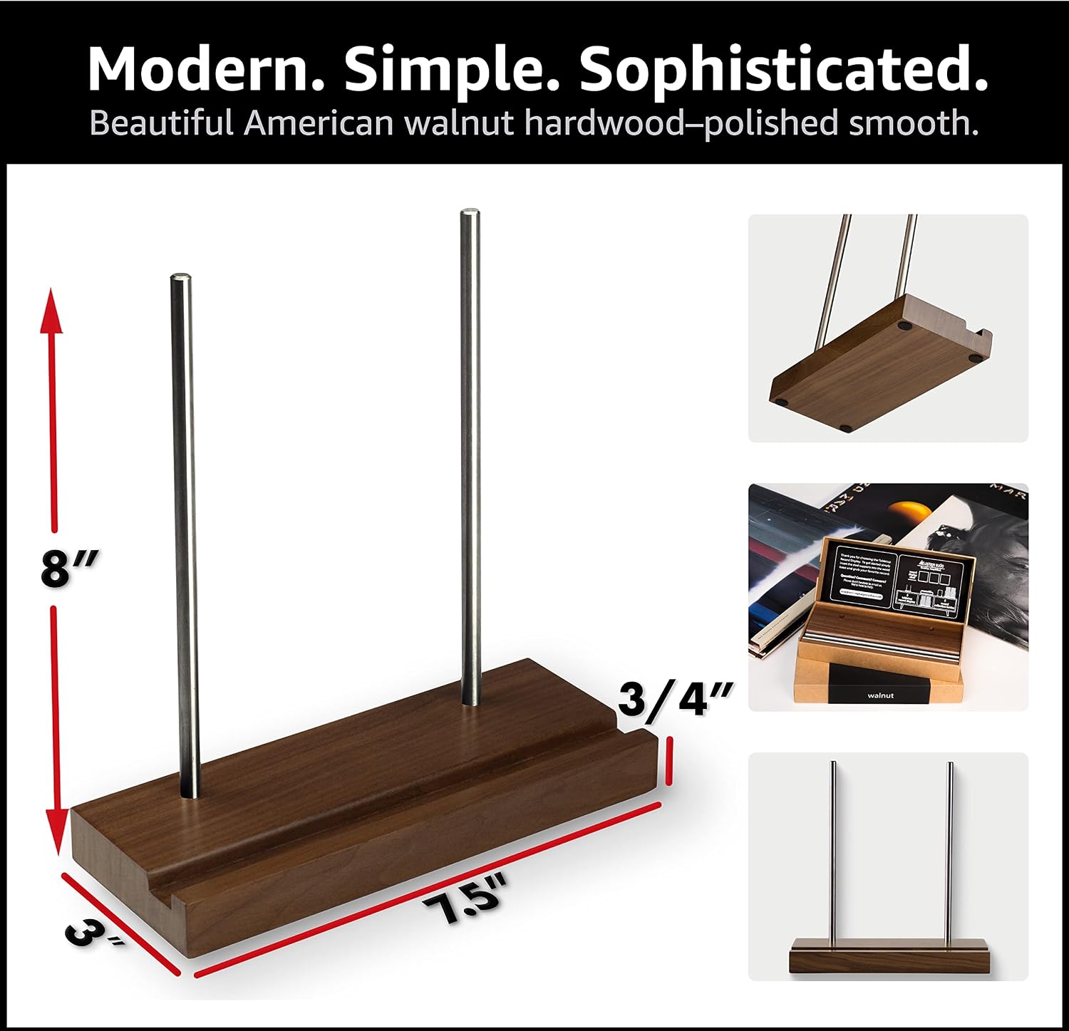 Now Playing Vinyl Record Stand, Solid Walnut Display Holder | Displays any album incl. double and triple gatefolds