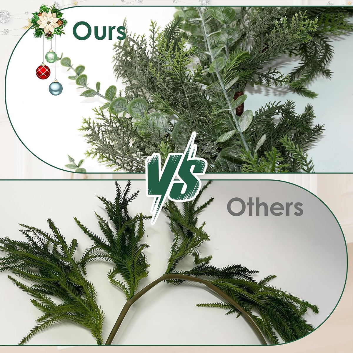 9FT Artificial Norfolk Pine Christmas Garland, Winter Decor | Winter Cedar Eucalyptus Greenery Realistic Tree for