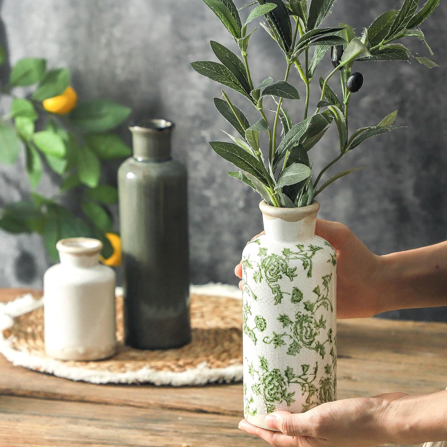 Vintage Vase / Ceramic Vintage Flower Vases / 007 Vintage - Green / Set of 3