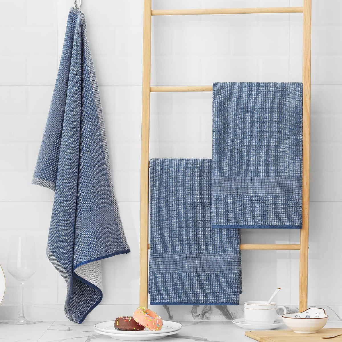 Homaxy 380 GSM Cotton Premium Kitchen Towels 12 Pack, 18"x 28", Mix | Flat and Terry Dish Towels, Highly Absorbent Tea