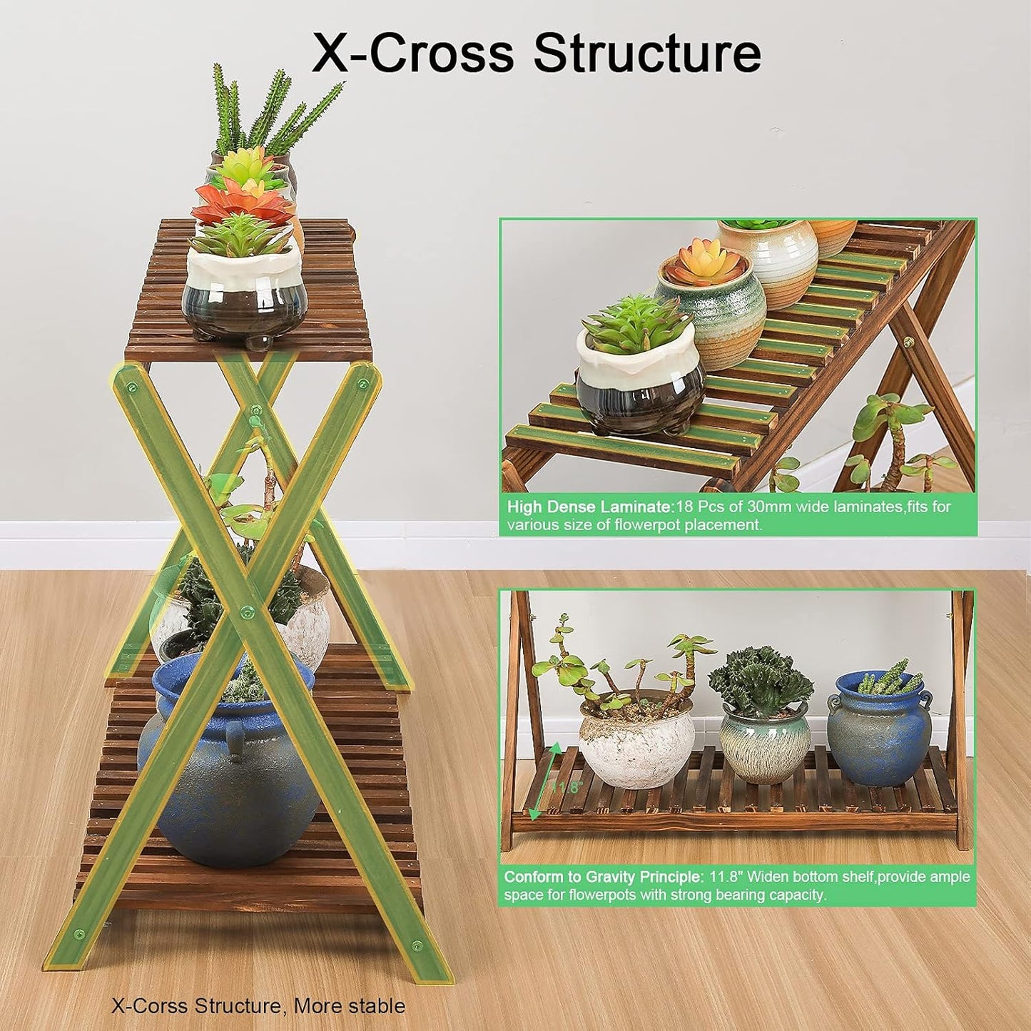Wooden Plant Shelf Indoor, Narrow Plant Bench for Multiple Plants | 2 Tier Window Plant Stand, Corner Flower Pot Stand