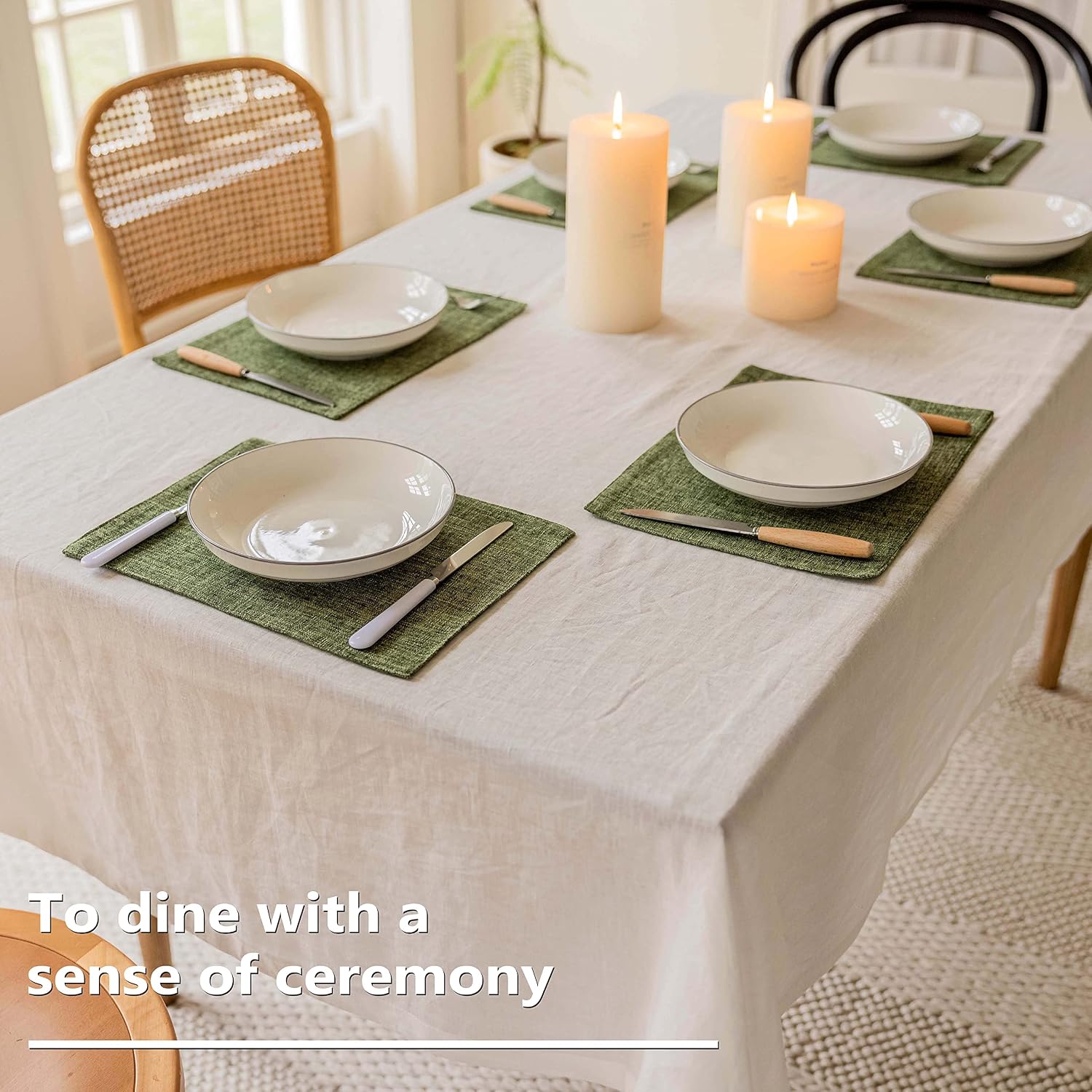 Home Brilliant Linen Cloth Placemats Set of 6 Heat Resistant Dining Table Place Mats Kitchen Washable Dining Mats for