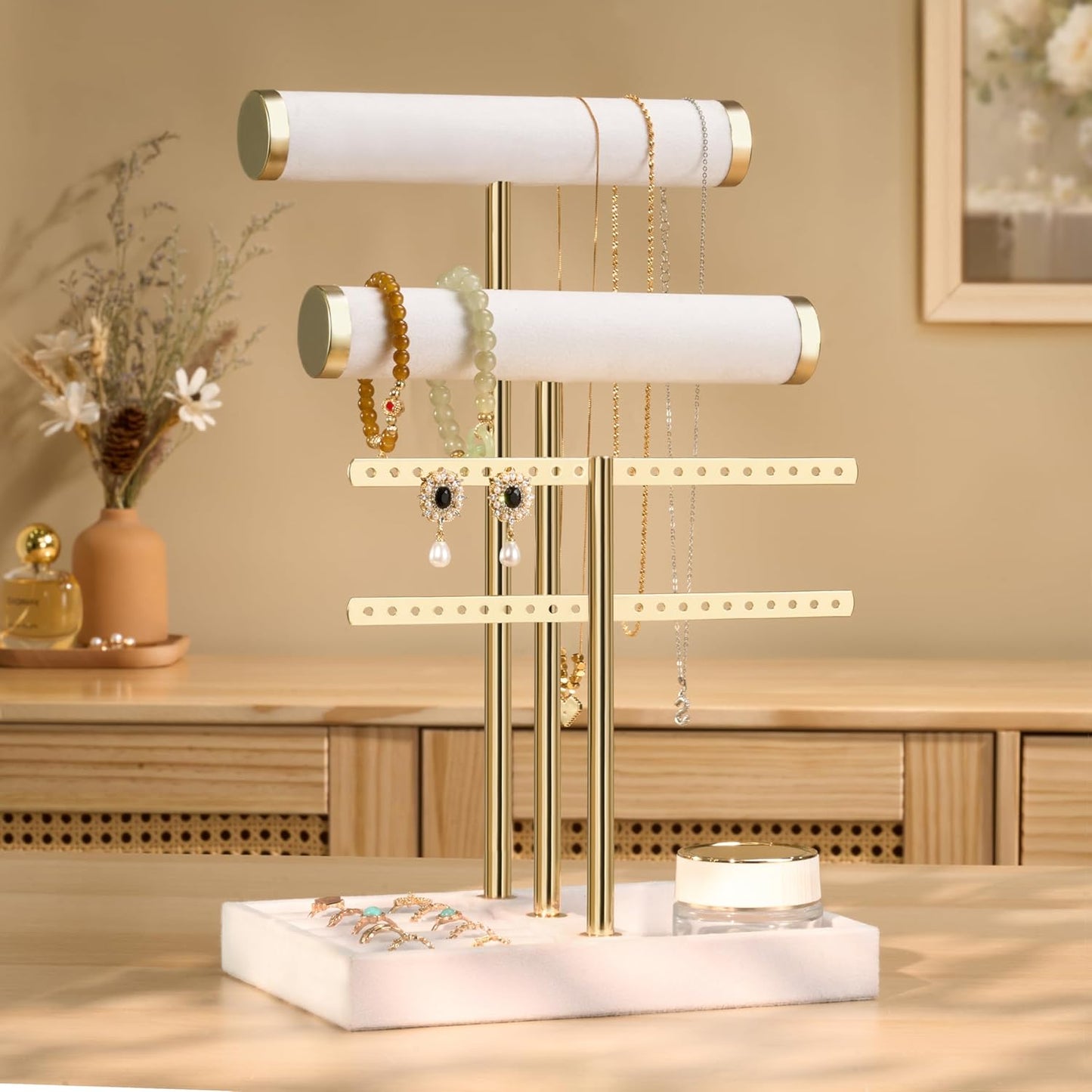 Detachable T Bar Velvet Bracelet Holder / White / Standard