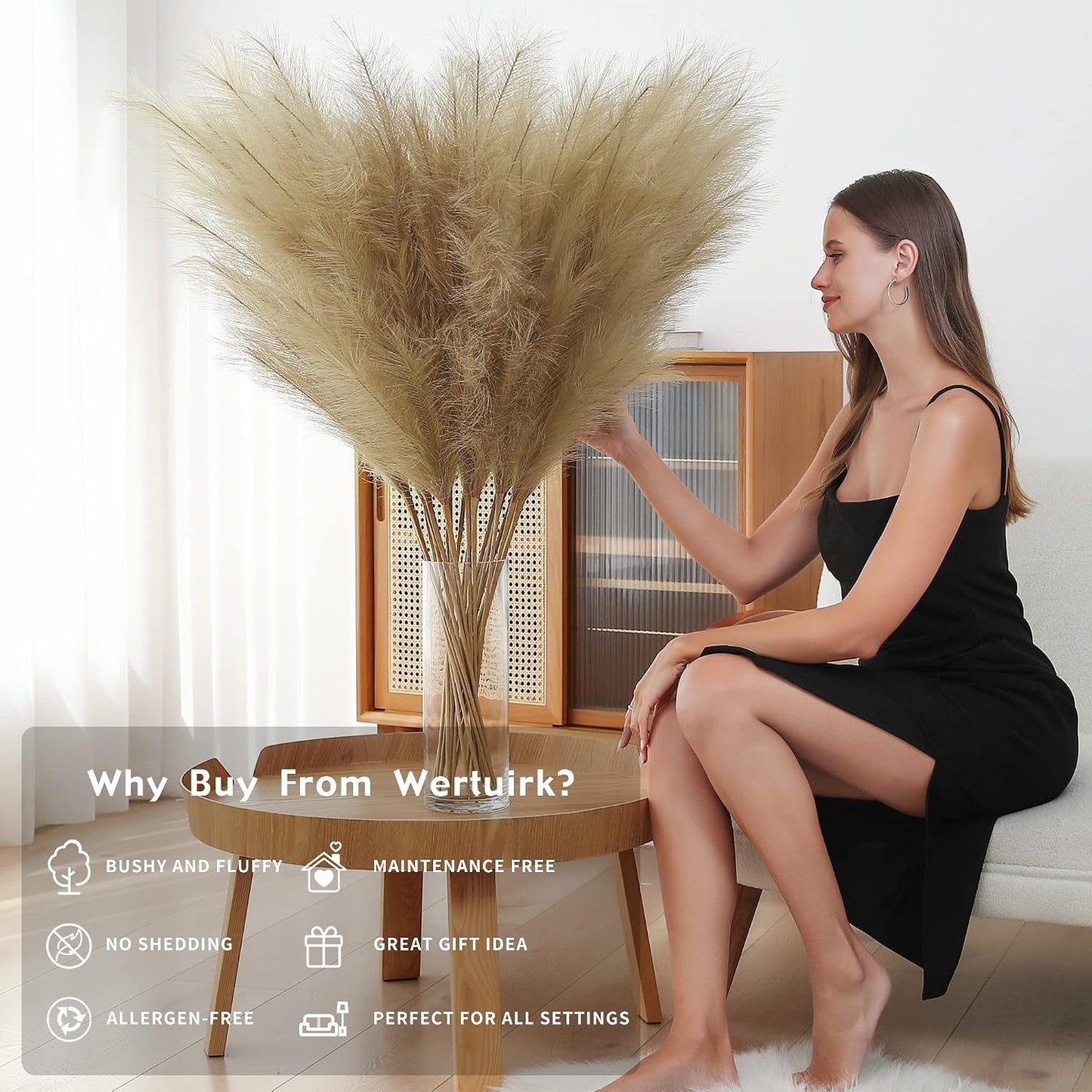 Tall Faux Pampas Grass Decor / Brown / 45 Inch / Set of 8