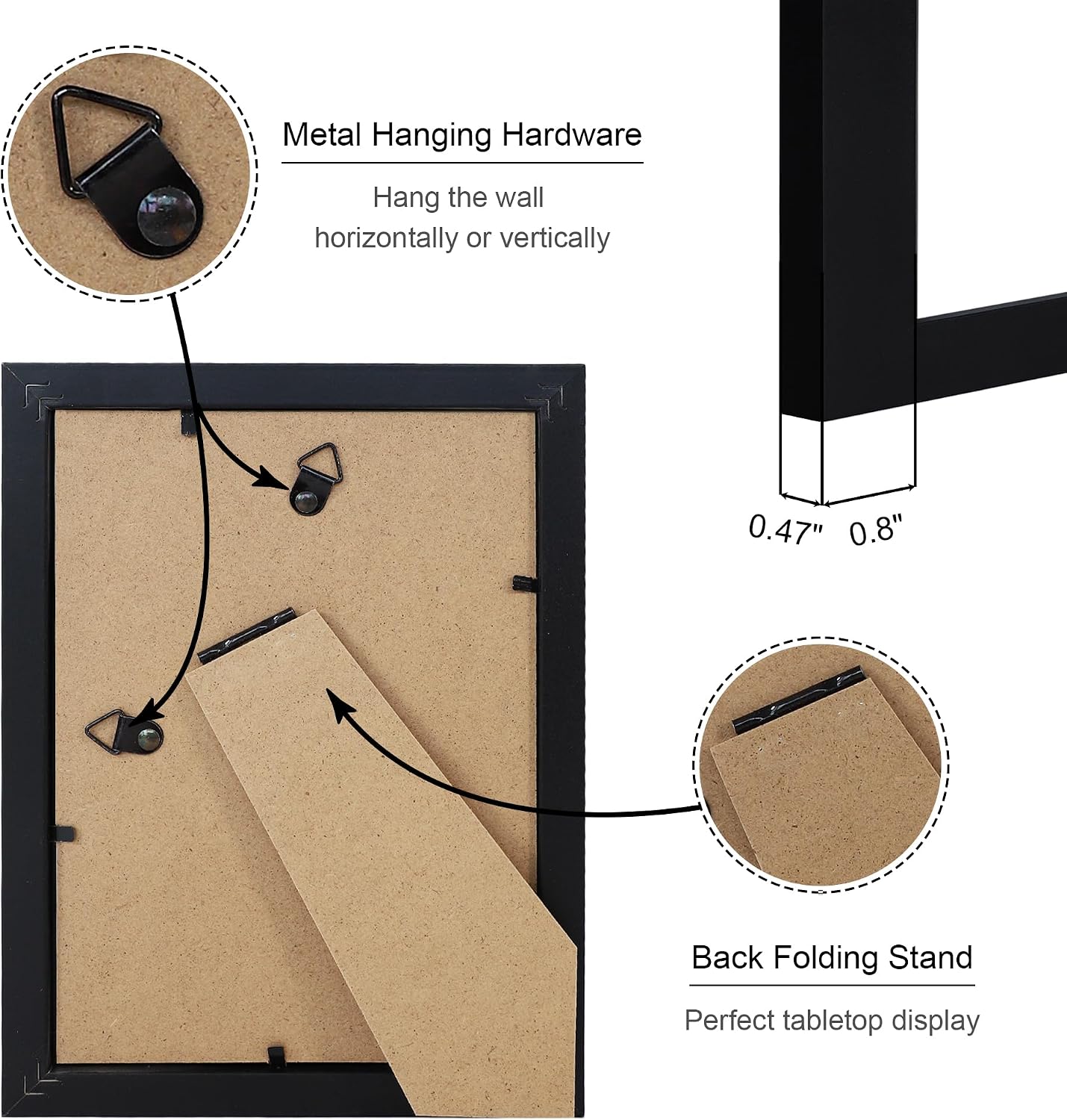 Wooden Frame / Real Glass Cover / Black / 5 x 7 / Set of 4