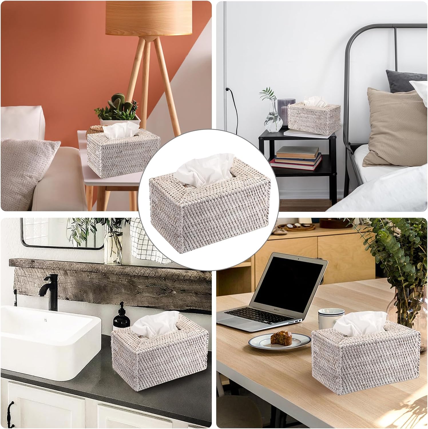 Wicker Decorative Tissue Holder / Large / Whitewash