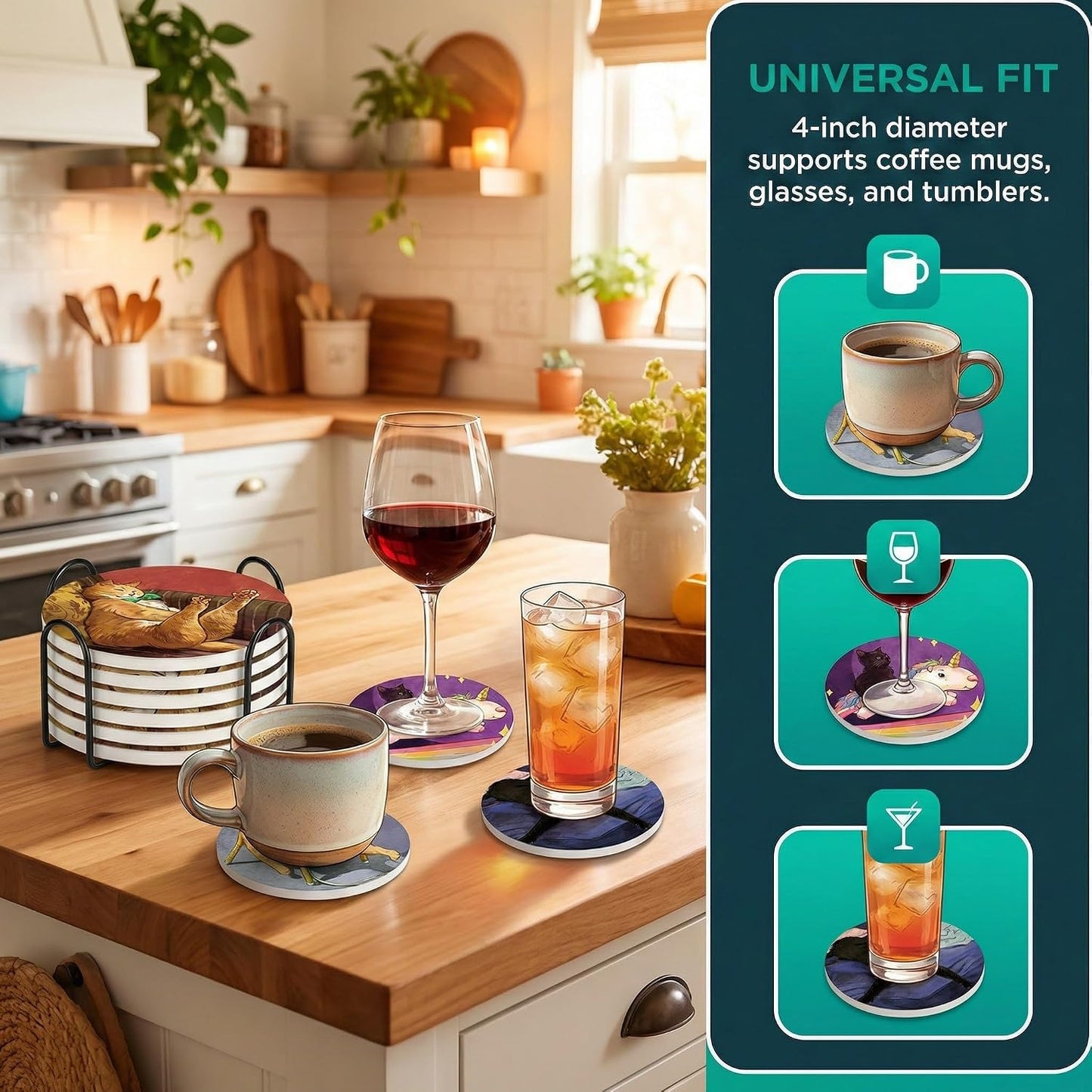 Iron Holder / Coasters Absorbent Ceramic / Set of 6