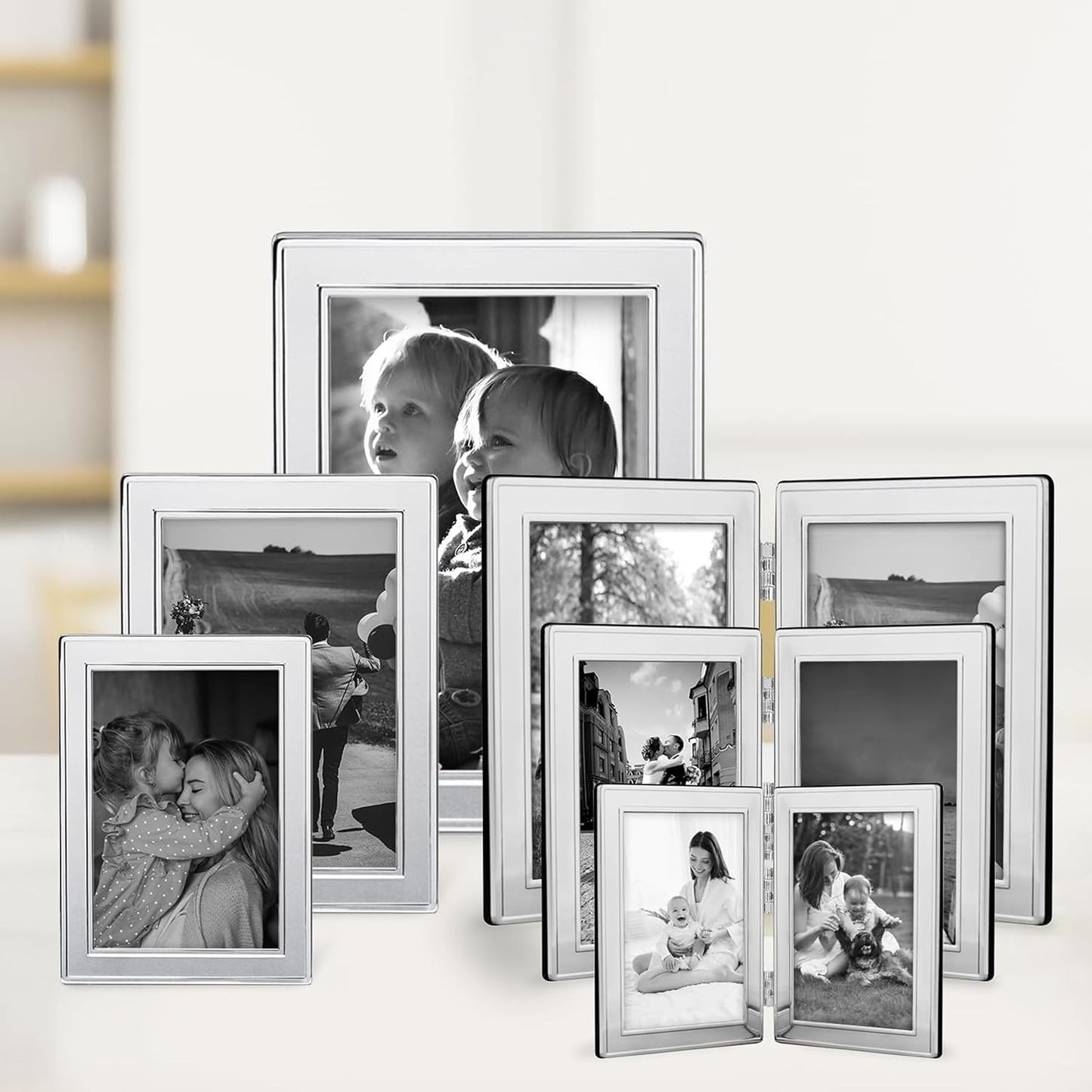 Siena Double Border Bead Silver Picture Frame, Tarnish Resistant Finish, Perfect Photo Frame for any End Table