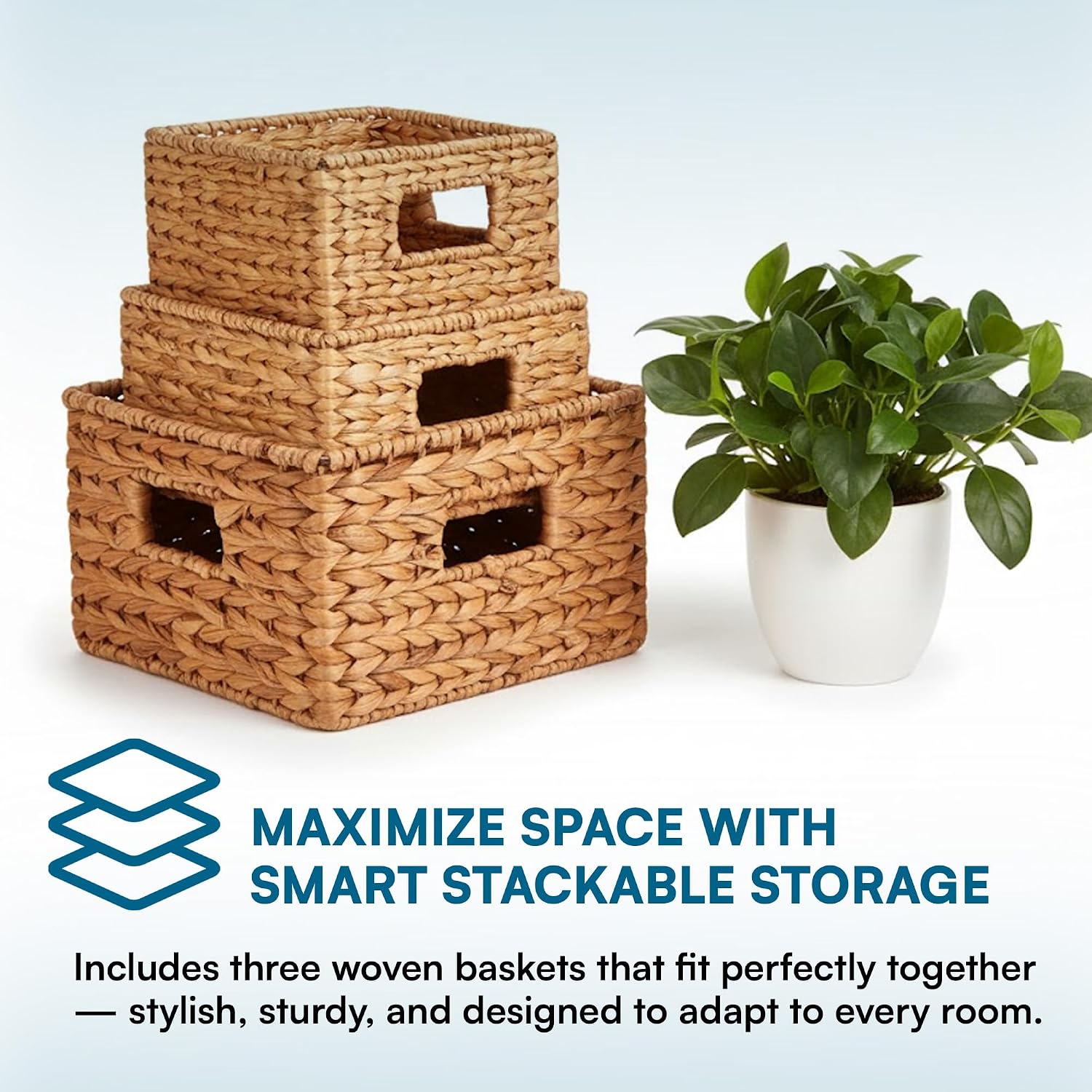Banana Leaf Storage Baskets -Water Hyacinth Woven Basket / 9" L x 9" W x 6" H / Nested Basket Kit
