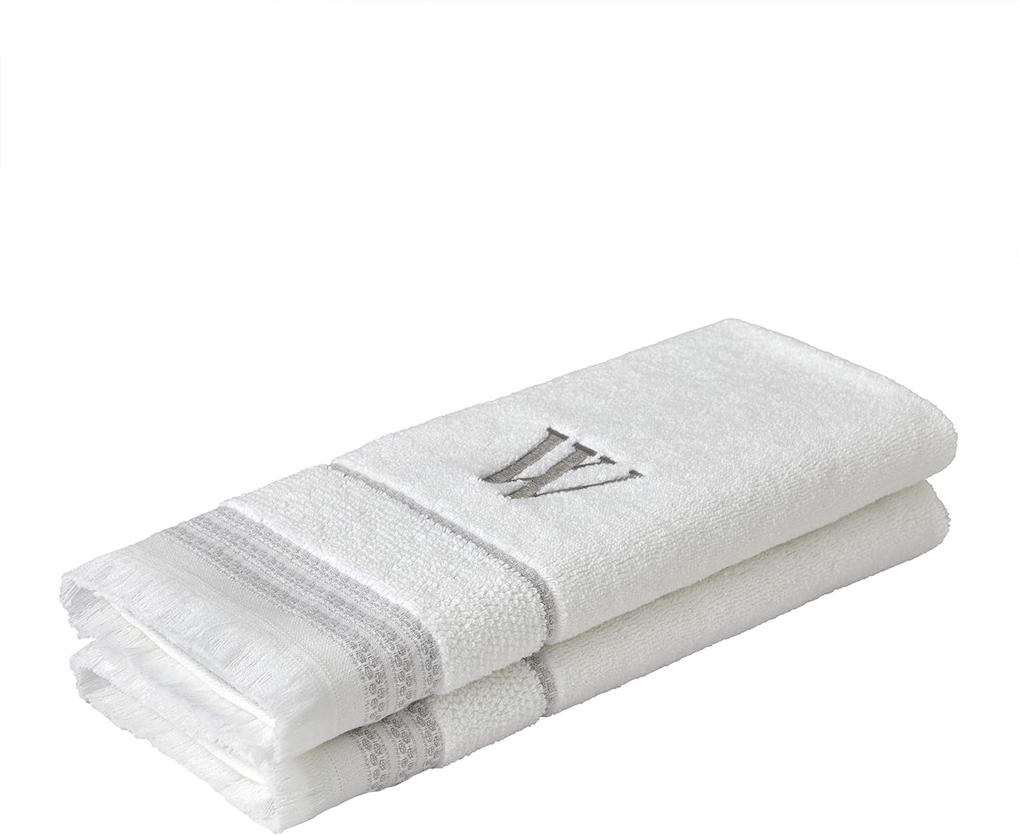 SKL Home Casual Monogram Hand Towel Set-2pc, Embroidered W, White | Available in letters A-Z. Personalized style for