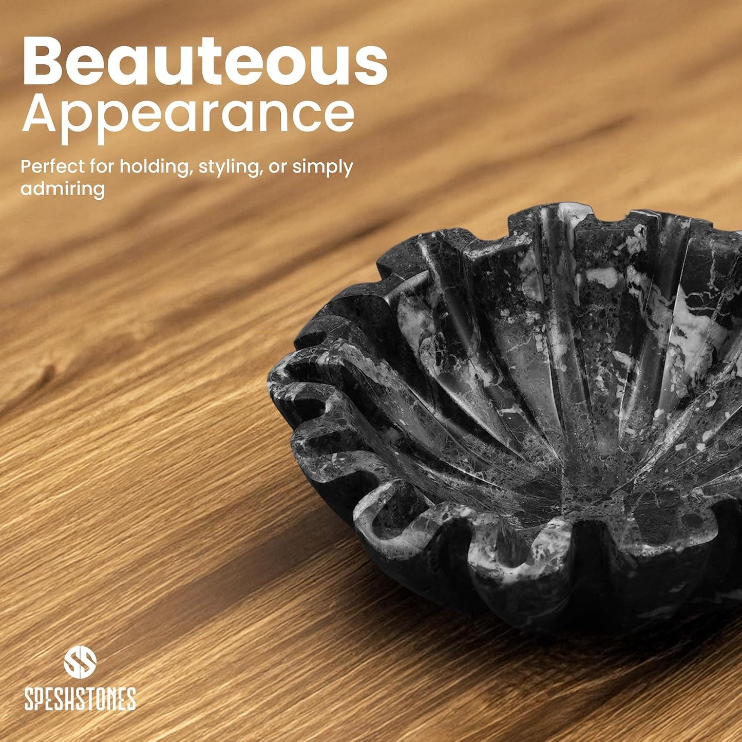 Marble Scalloped Bowl Handmade Ruffle Bowl / Black / 6 Inches