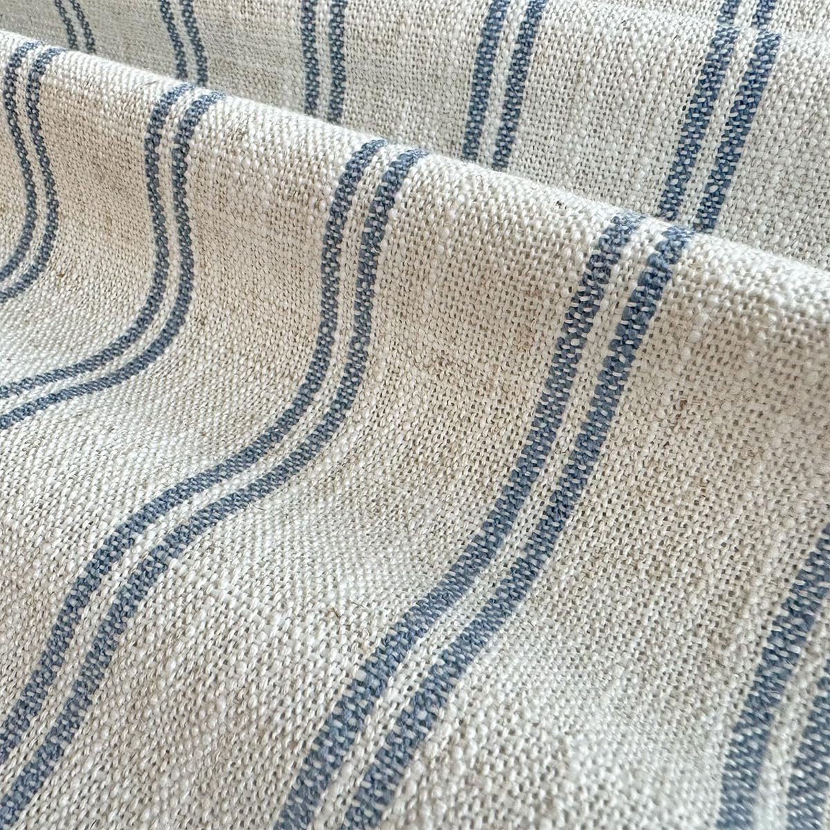 Farmhouse Linen Throw Pillow Cover / Blue Striped / 18 x 18 / Set of 2