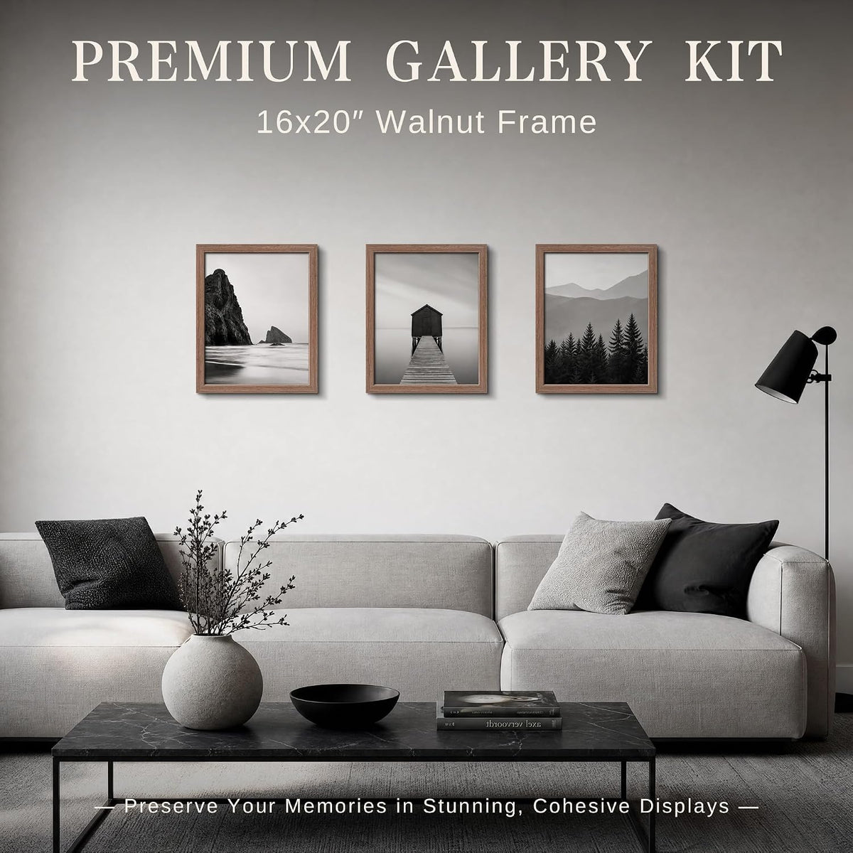 VCK 16x20 Frames Set of 6, Elegant Walnut Wood Poster Frame | 1.1in Wide Border, Wall Hanging, HD Plexiglass
