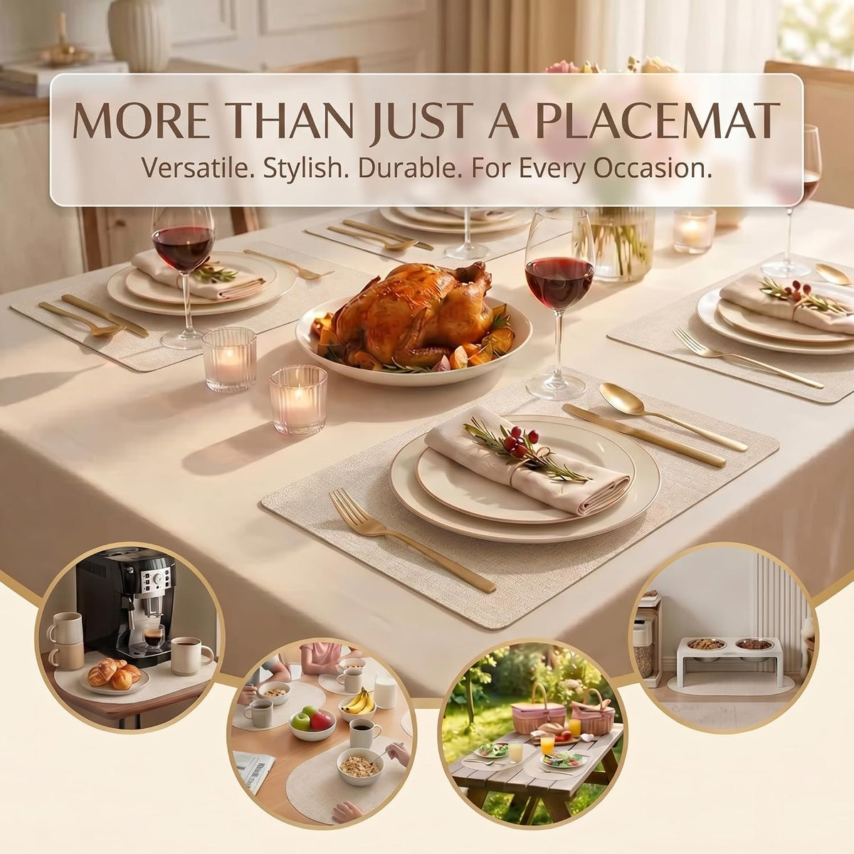 Faux Leather Placemats Set of 6, Wipeable Waterproof Stain Resistant Table Mats, Heat Resistant Thick Placemats with