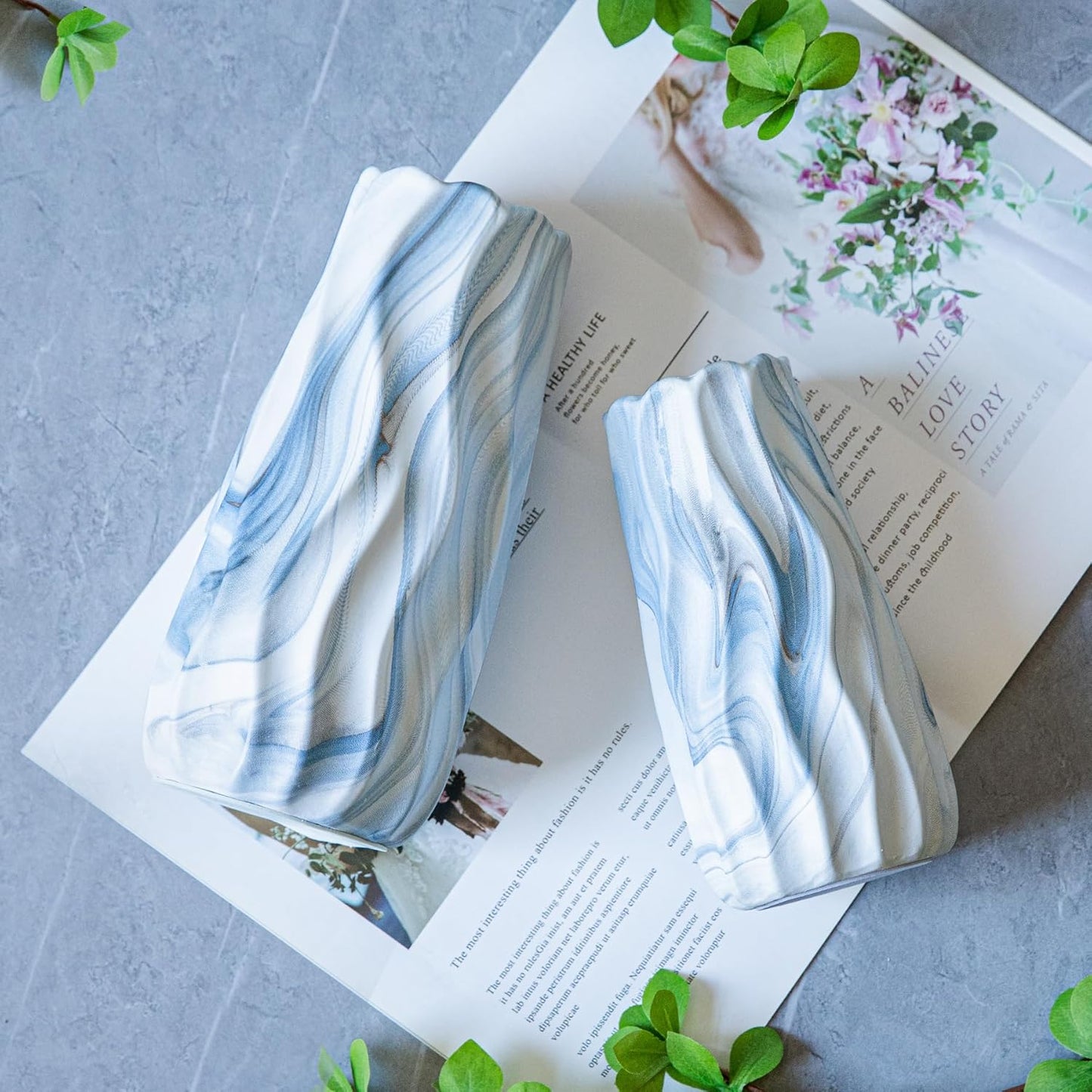 Ceramic Vase / Blue and White Wave Vases / Blue Marble / Set of 2