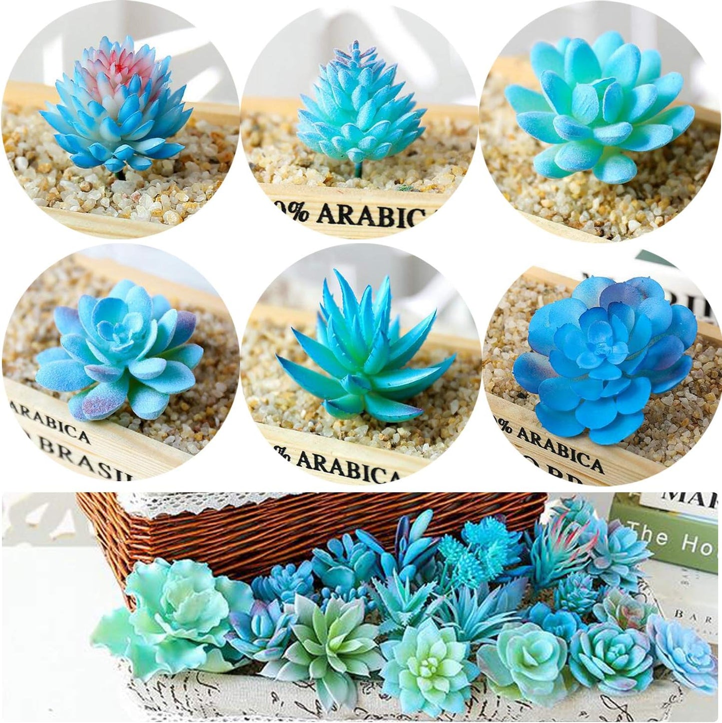 Artificial Succulent Plants / Style 13 / Blue / Set of 21