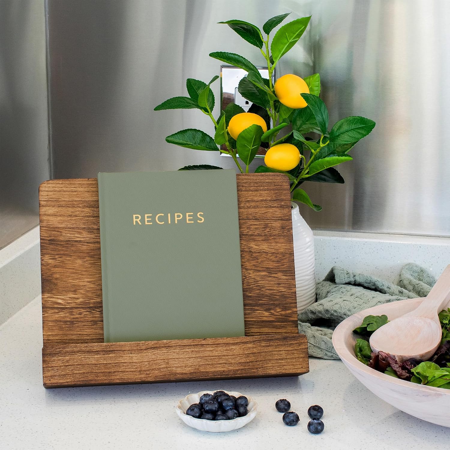 Beautiful Cookbook Stand for Your Kitchen Counter - Solid Wood, Fits iPad | Easily Keeps Cook or Recipe Books Open for