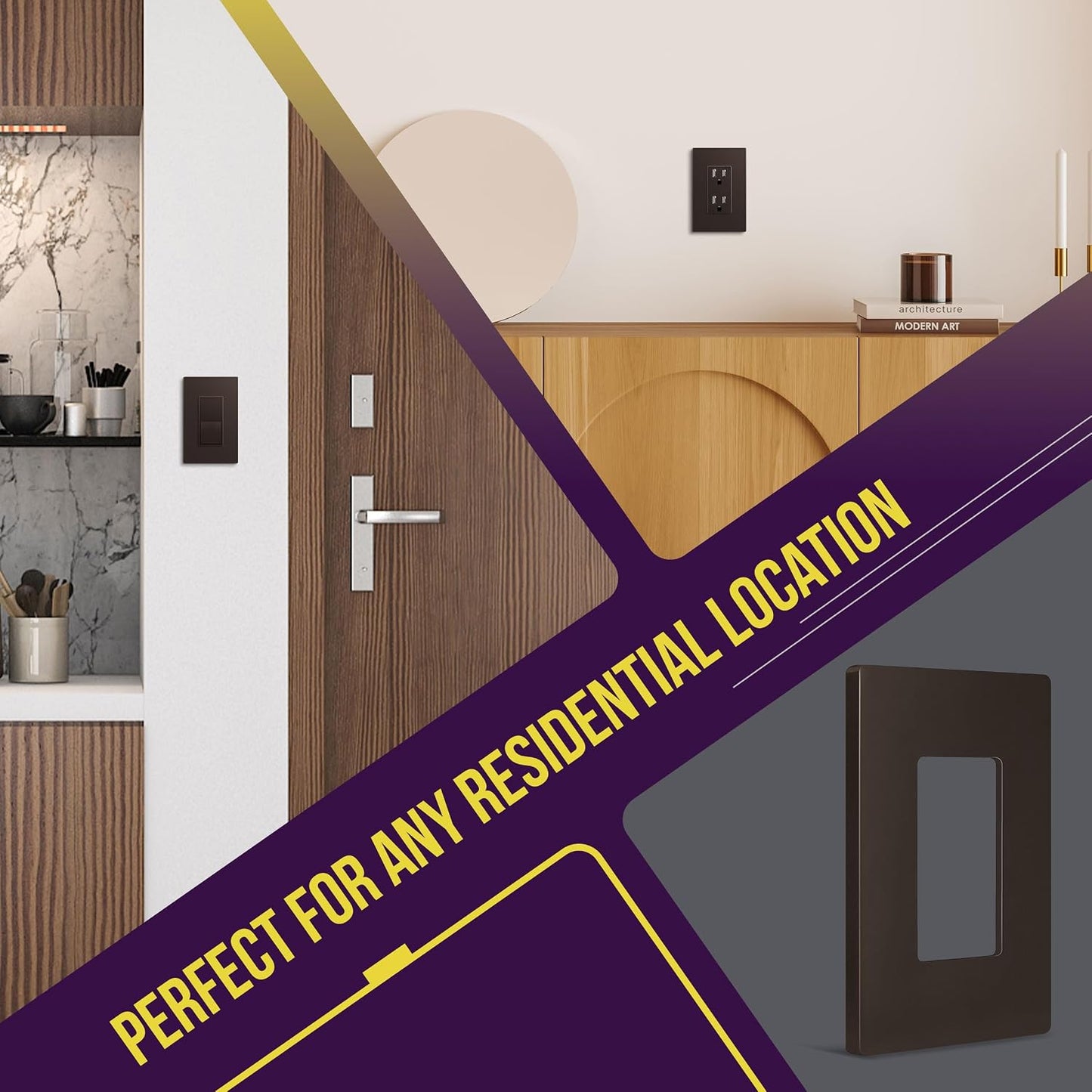ENERLITES 1-Gang Brown Mid-Size Screwless Decorator Wall Plate, 10 Pack | Size 4.88" x 3.11", Plate cover Fits light