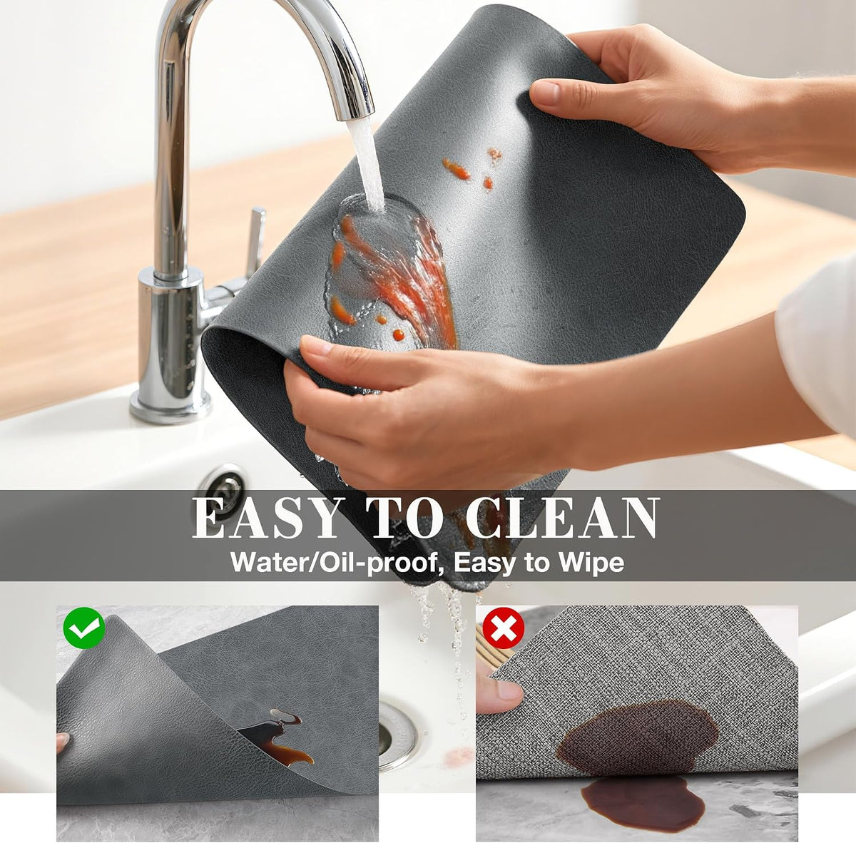 Roxifina Faux Leather Placemats Set of 8 - Vinyl Placemats Wipeable Waterproof Oil-Proof PU Place Mats Heat Resistant