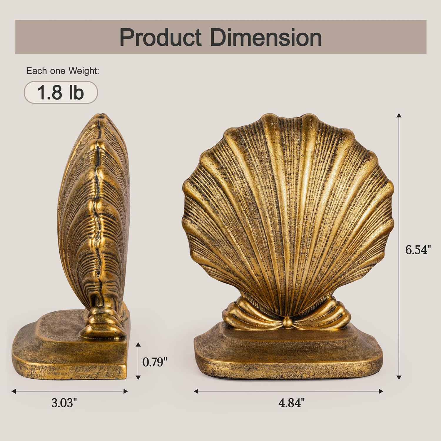 Resin Seashell Book Ends / Gold