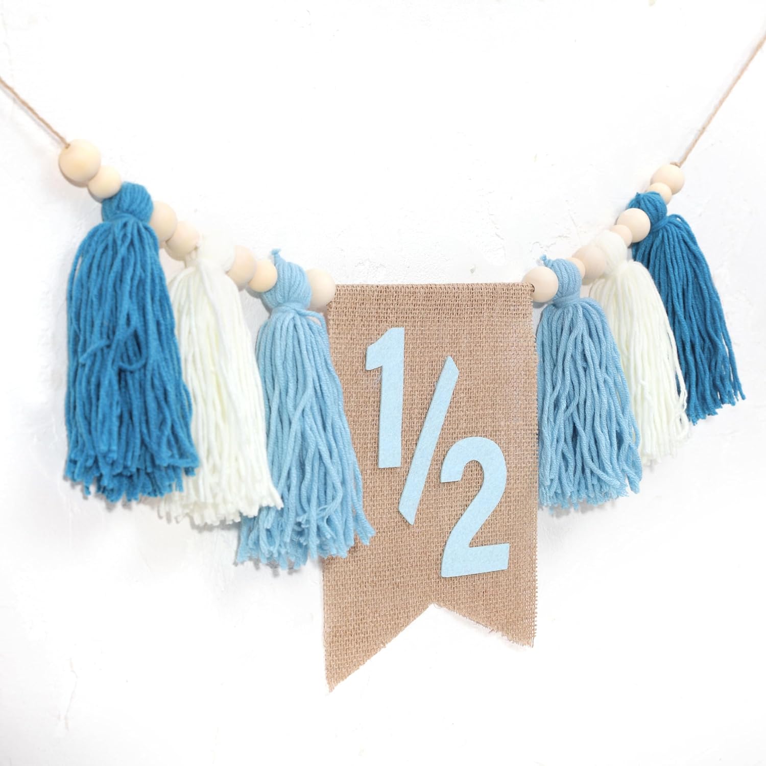 Pink Tassel Wood Bead Highchair / 1/2 Blue Banner