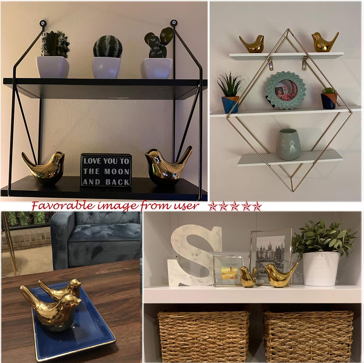 Small Birds Statues Home Decor Modern Style Figurine Decorative / Medium & Large / Golden / Gold
