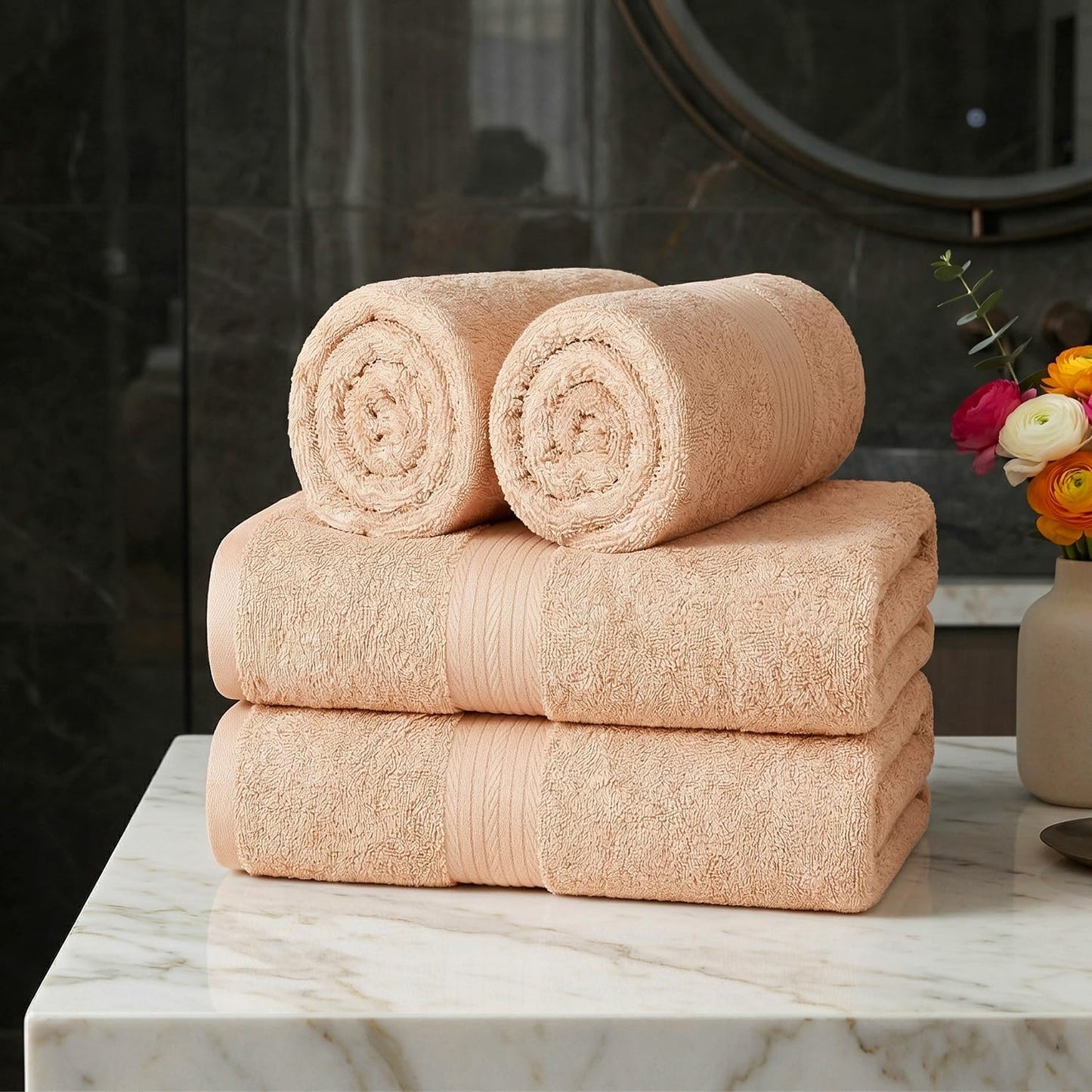Hand Towel 18 X 28 Inch Pack of 4, 600 GSM, 100% Cotton, Oeko Tex Certified, Beige