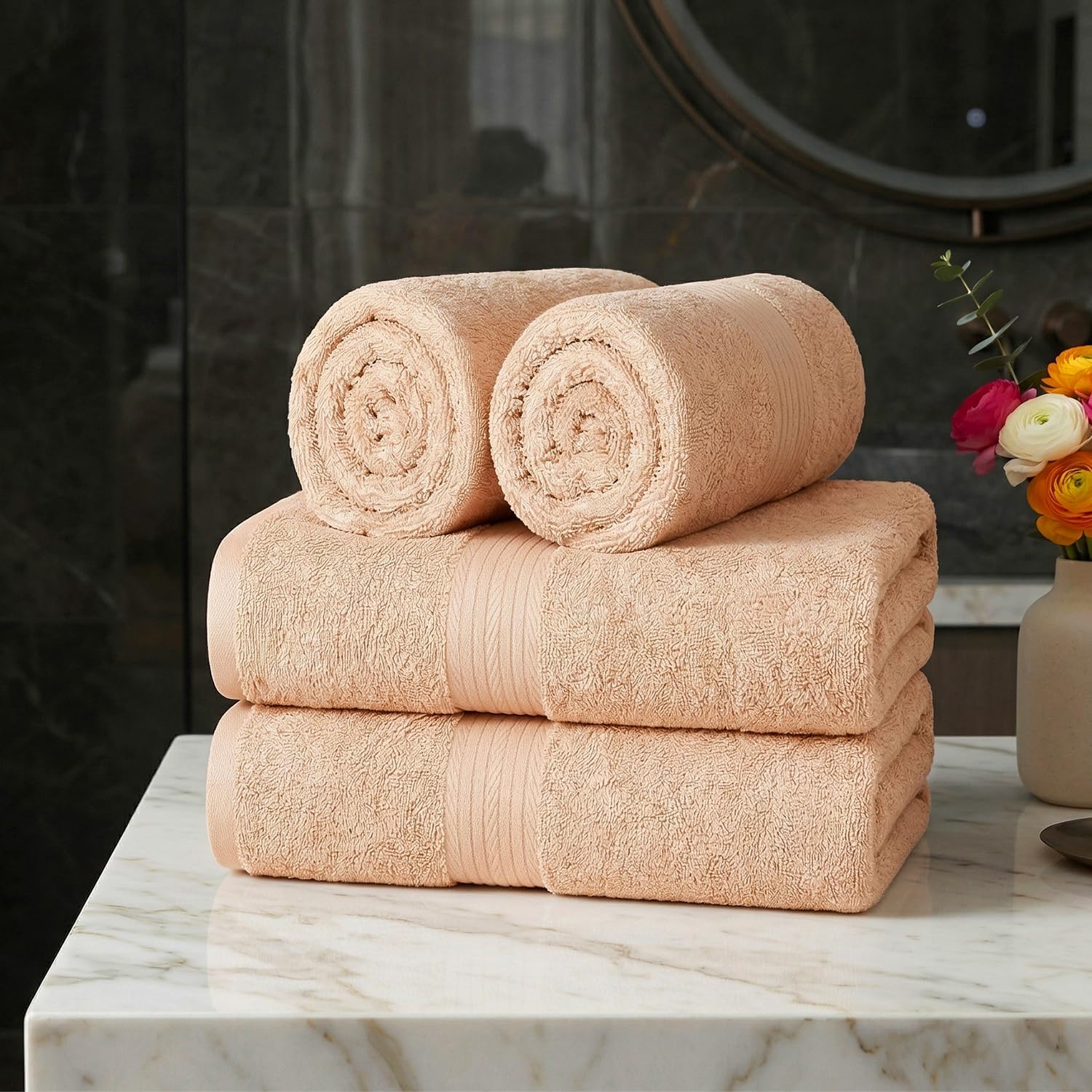 Hand Towel 18 X 28 Inch Pack of 4, 600 GSM, 100% Cotton, Oeko Tex Certified, Beige