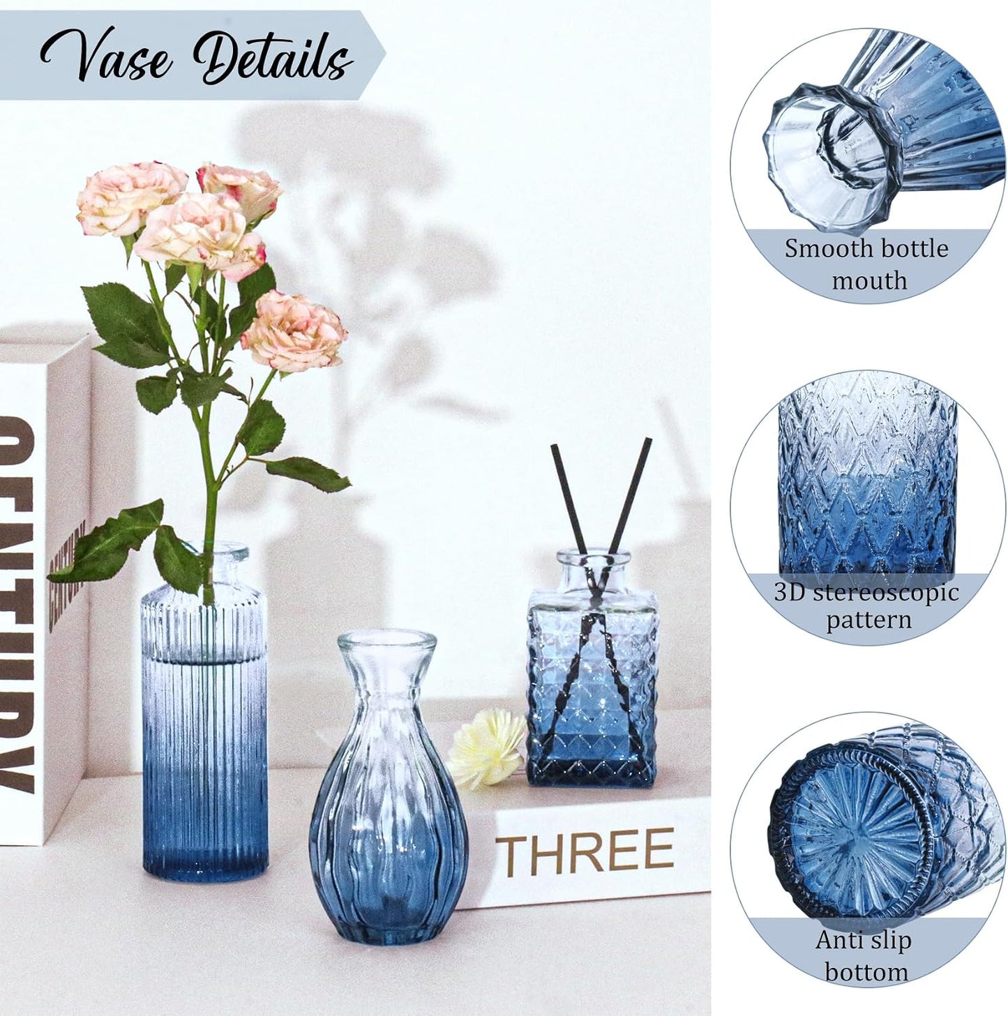 Bud Vases Set Small Vintage Glass Bottles Bud Vases in Bulk Multiple Shape Glass / Blue / Set of 36