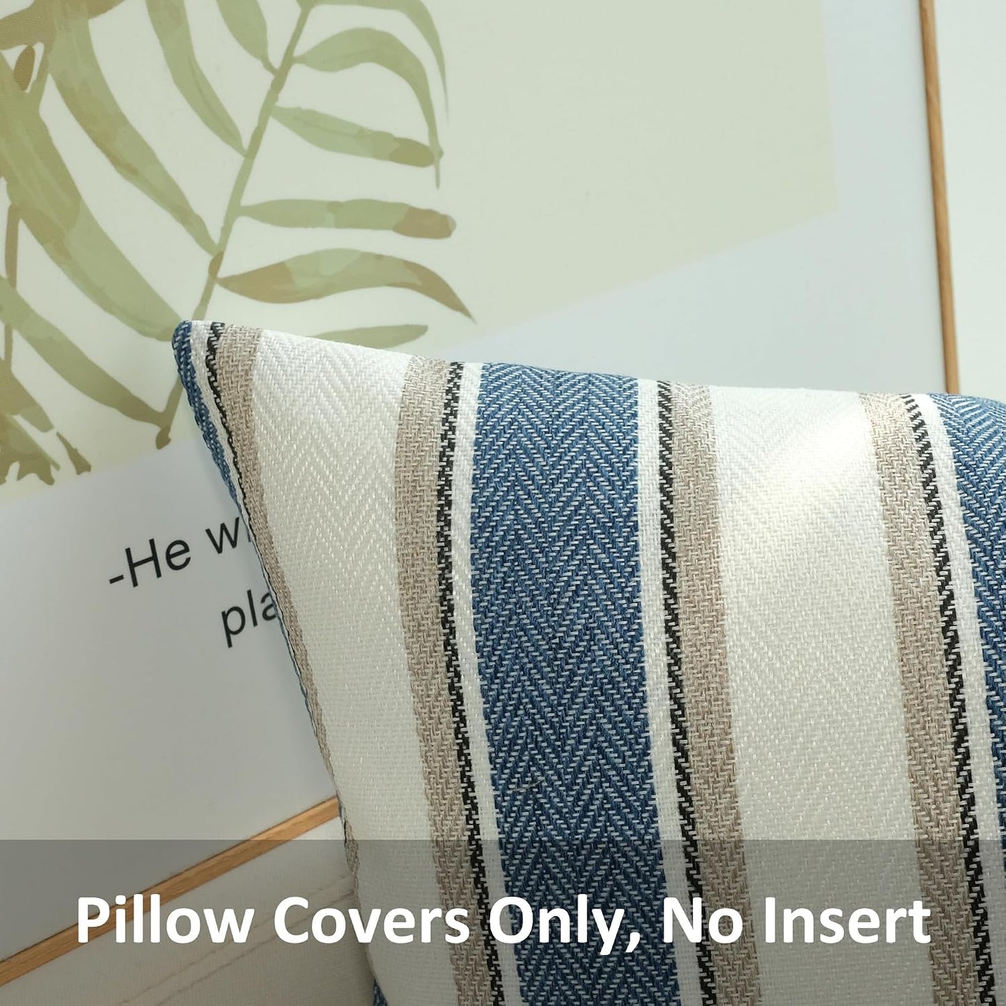 Stripe Throw Pillow Covers Farmhouse Pillowcases / Blue / 18 x 18 / Set of 2