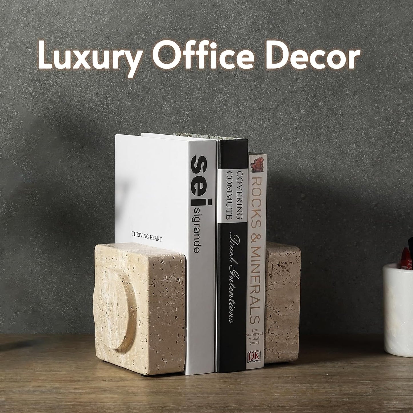 Bookends / Marble Square Book Ends / Square Beige Travertine